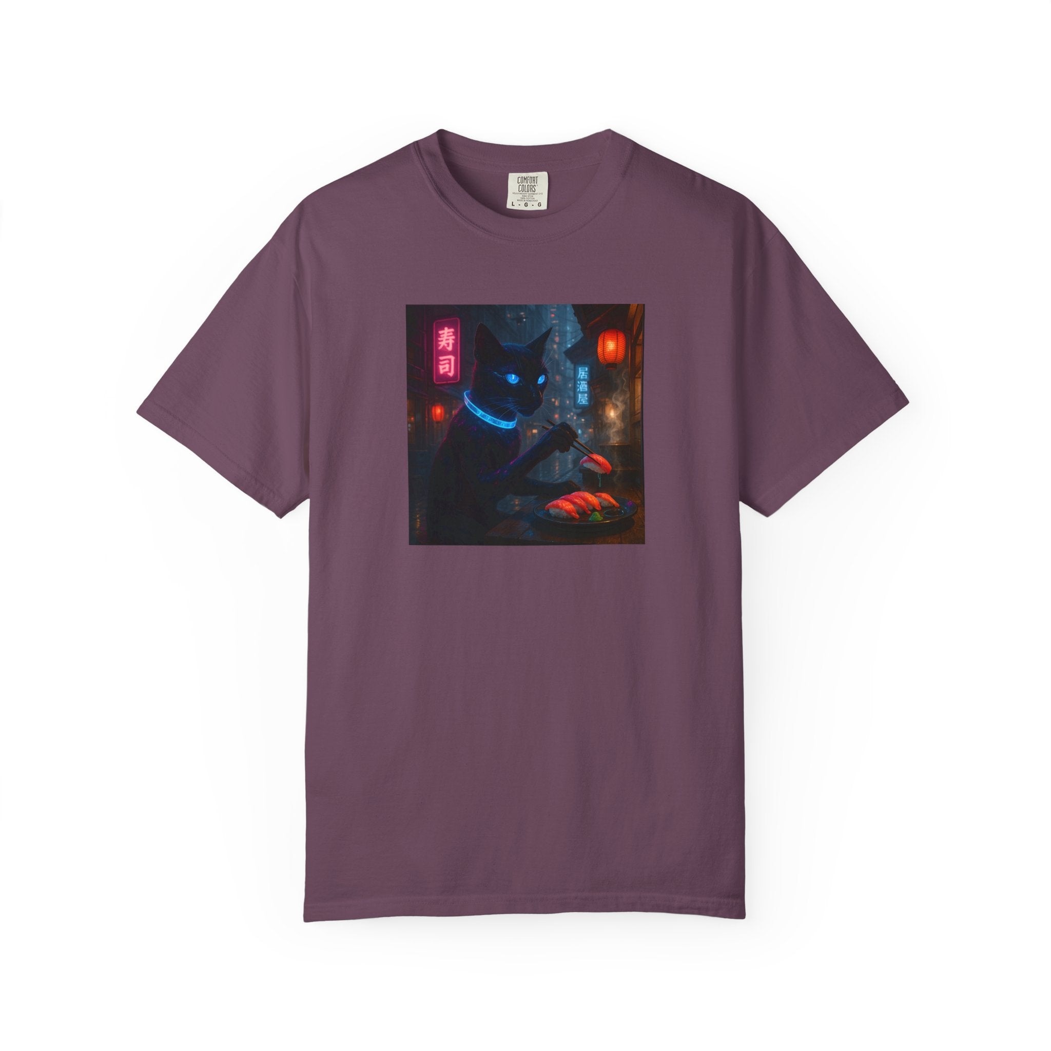 Neon Cyber Cat Sushi Shibuya T-shirt | Dark Alley Japanese Streetwear