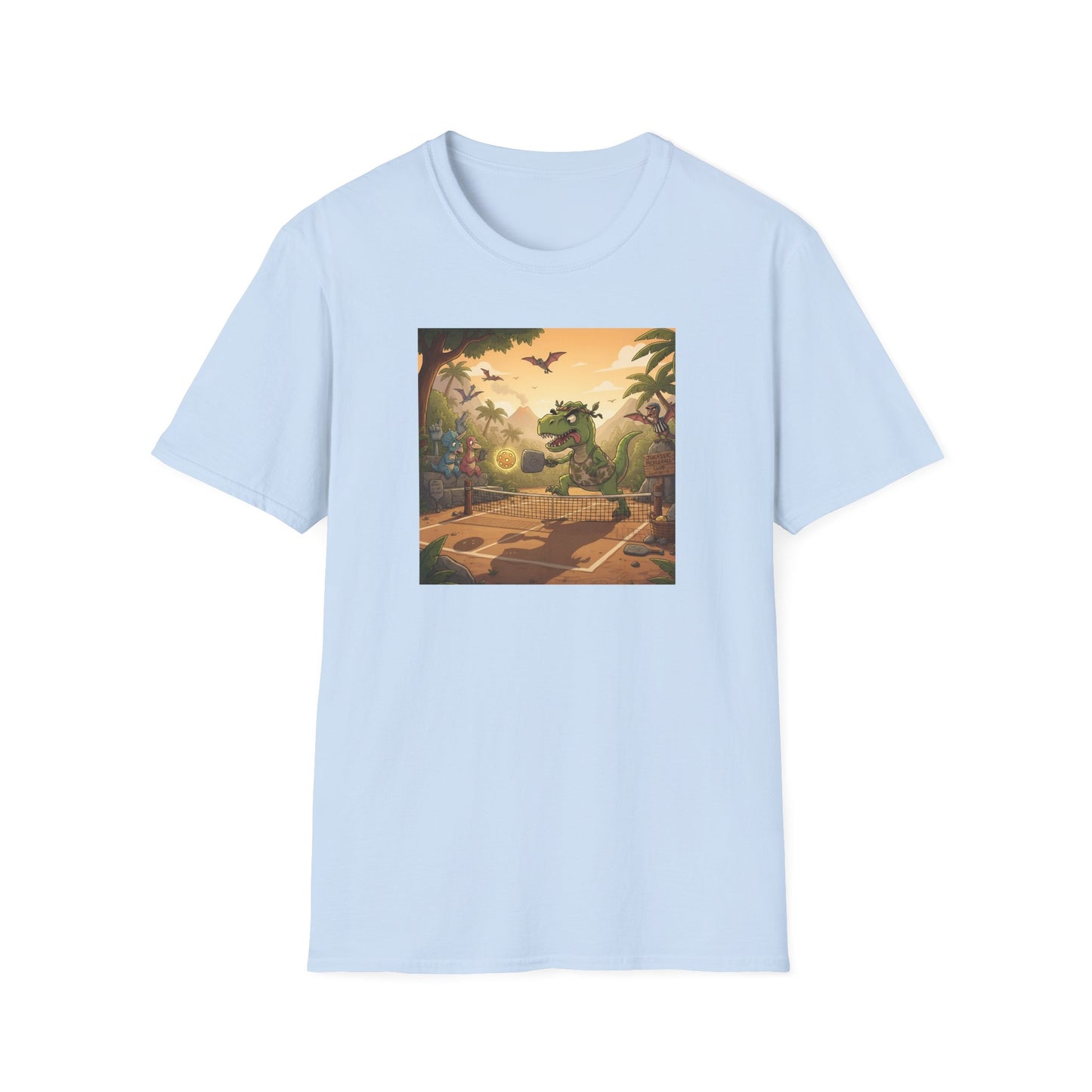 Jurassic Pickleball Club | Retro Tropical Dino Illustration T-Shirt