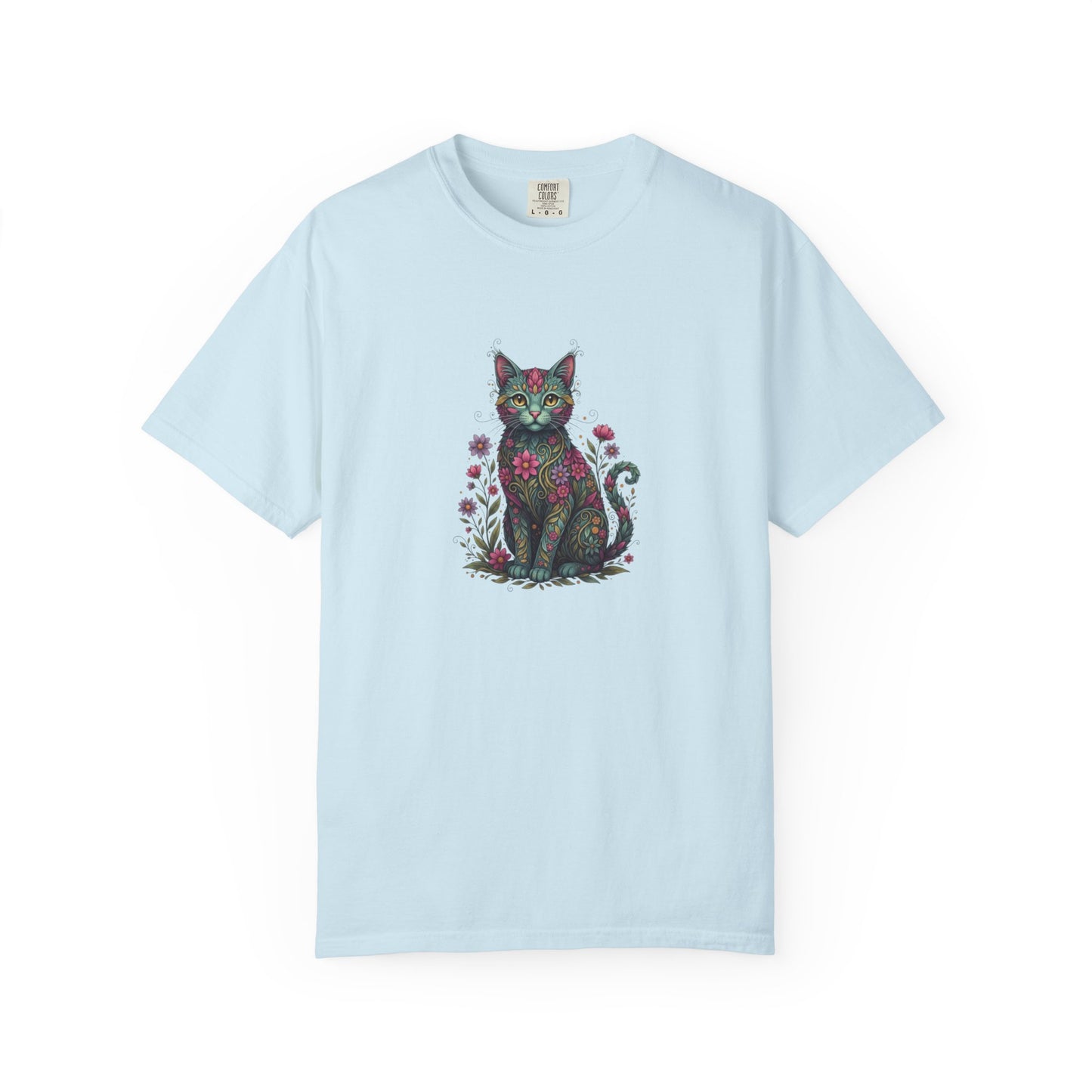 Floral Cat Illustration T-Shirt | Botanical Kitty Tee