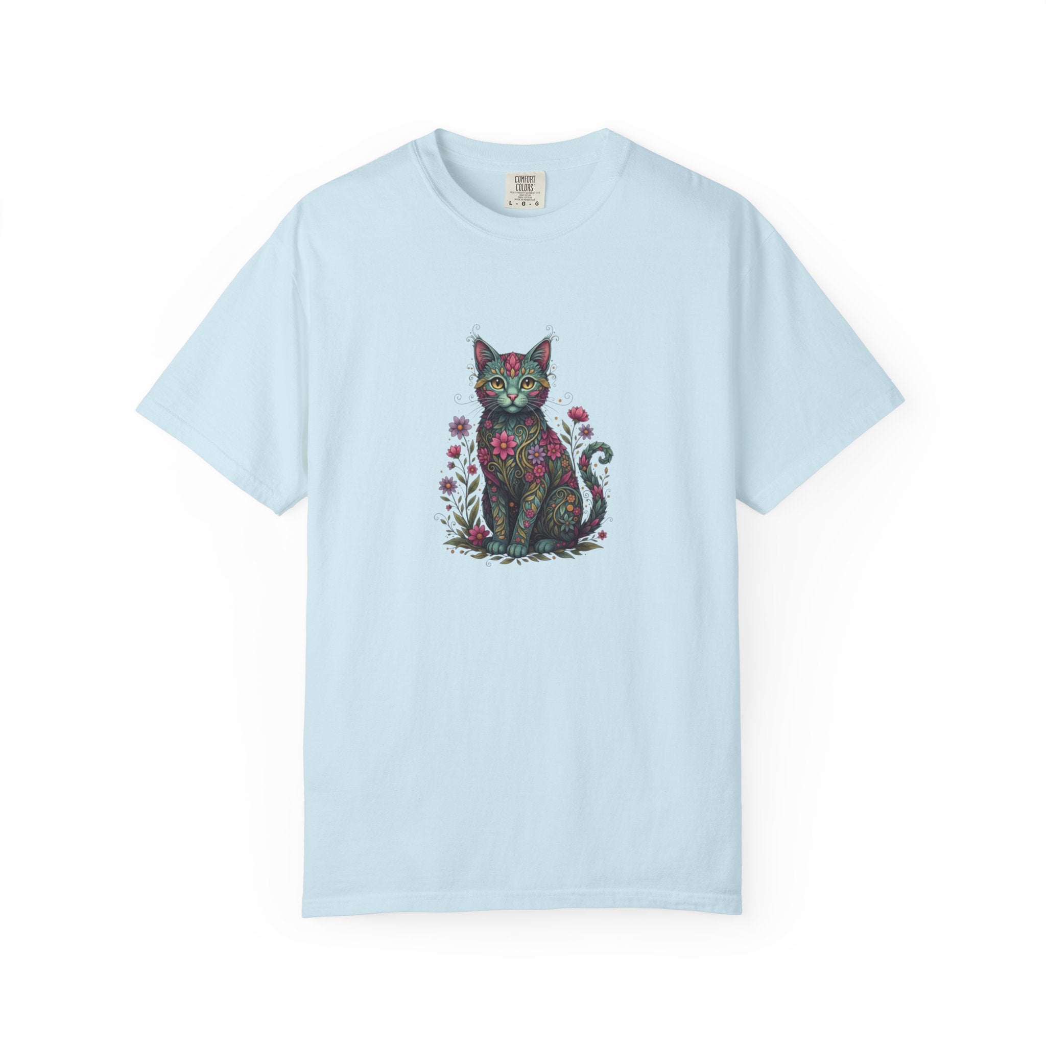 Floral Cat Illustration T-Shirt | Botanical Kitty Tee