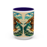 Surfing Bigfoot Mug | Retro Beach Sunset Bigfoot Wave Coffee Cup
