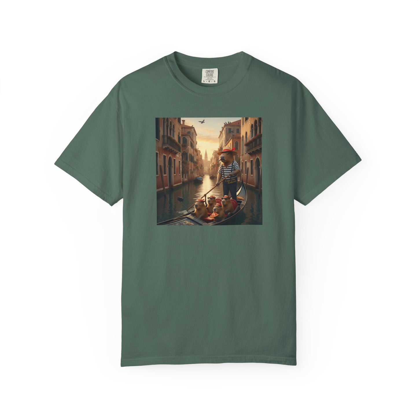 Capybara Venice Gondola Sunset T-shirt | Scenic Canal Travel Art