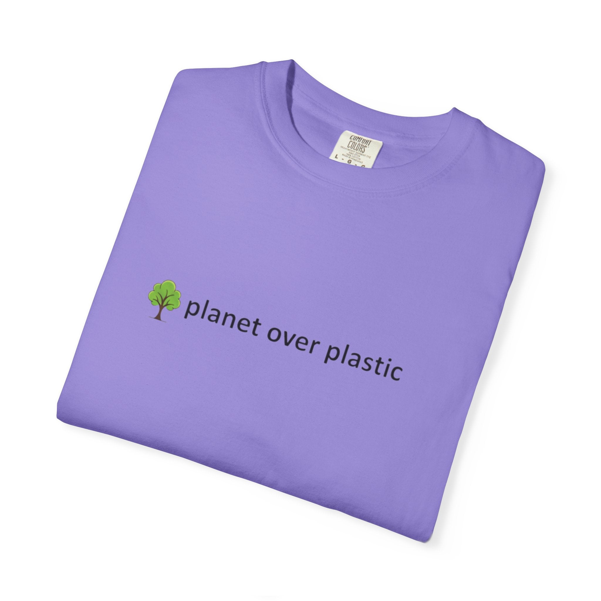 planet over plastic T-shirt | environmental tree slogan tee