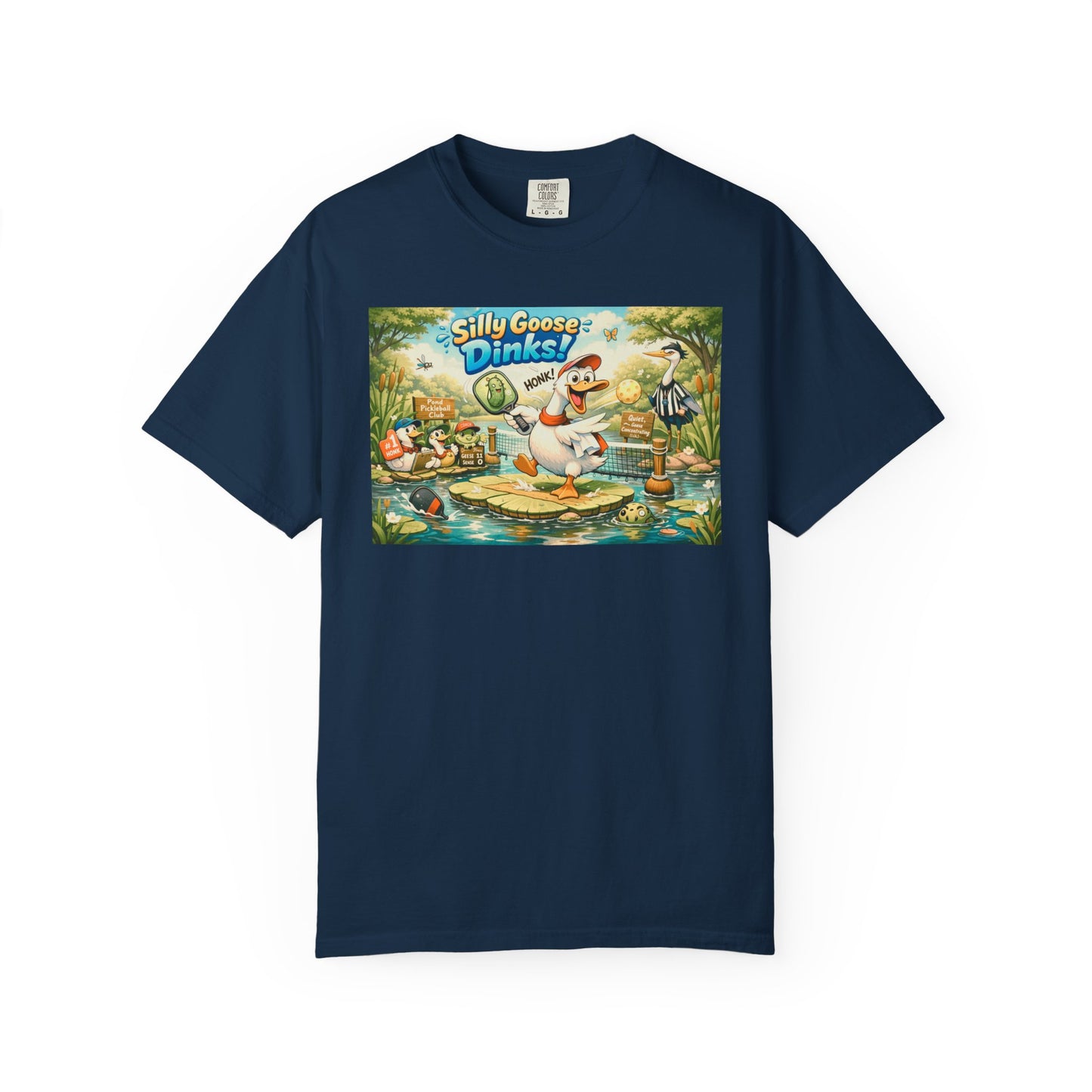 Silly Goose Dinks Cartoon Goose T-Shirt | Vintage Picnic Pond Illustration
