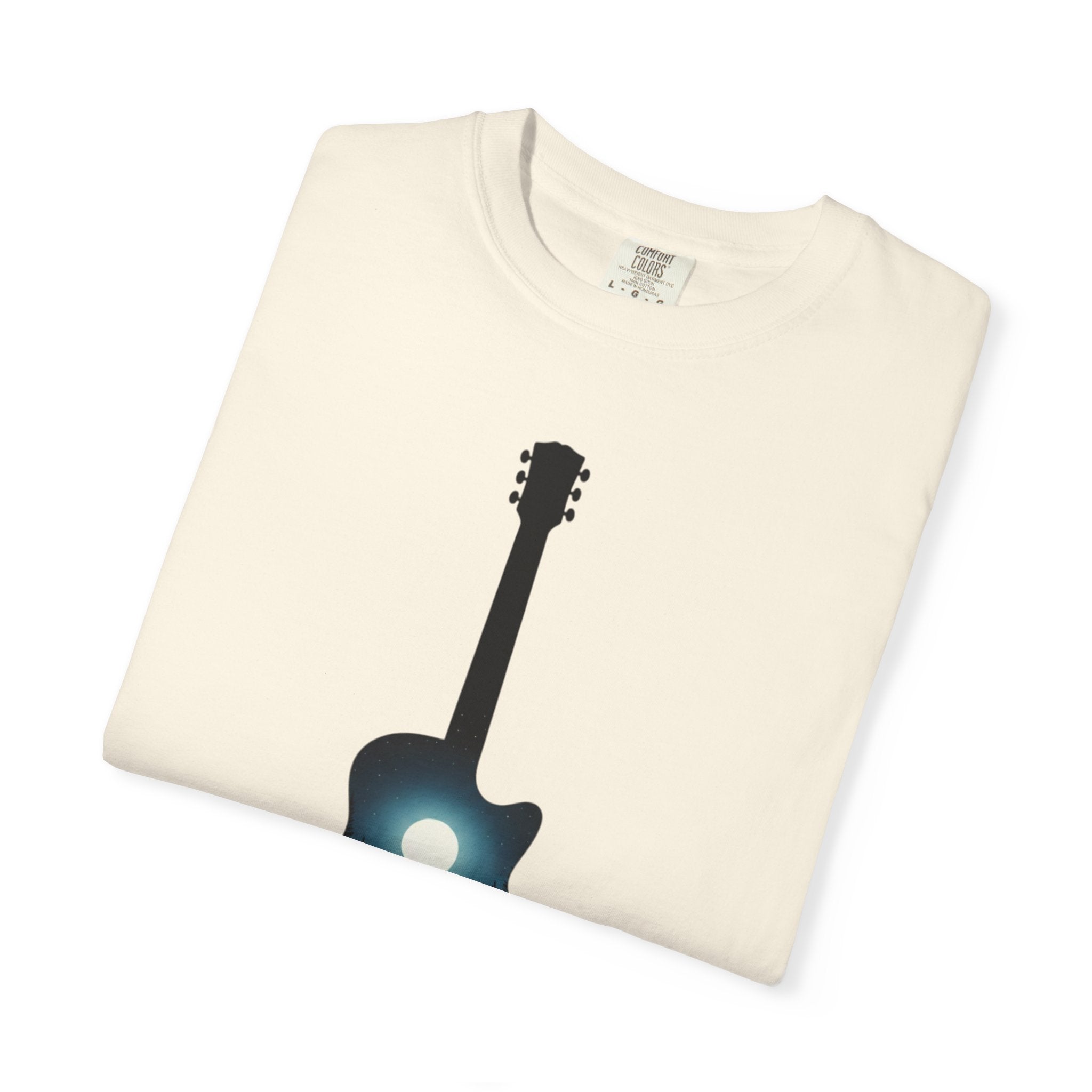Moonlit Acoustic Guitar T-Shirt | Night Sky Guitar Silhouette