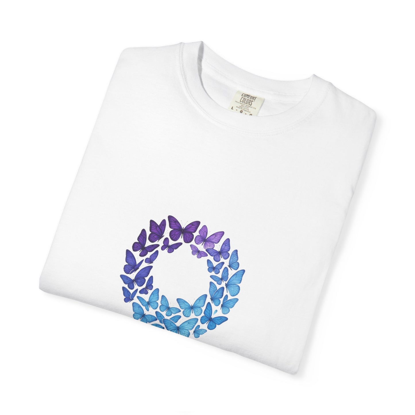 Blue Purple Butterfly Wreath T-shirt | Floral Circle Tee