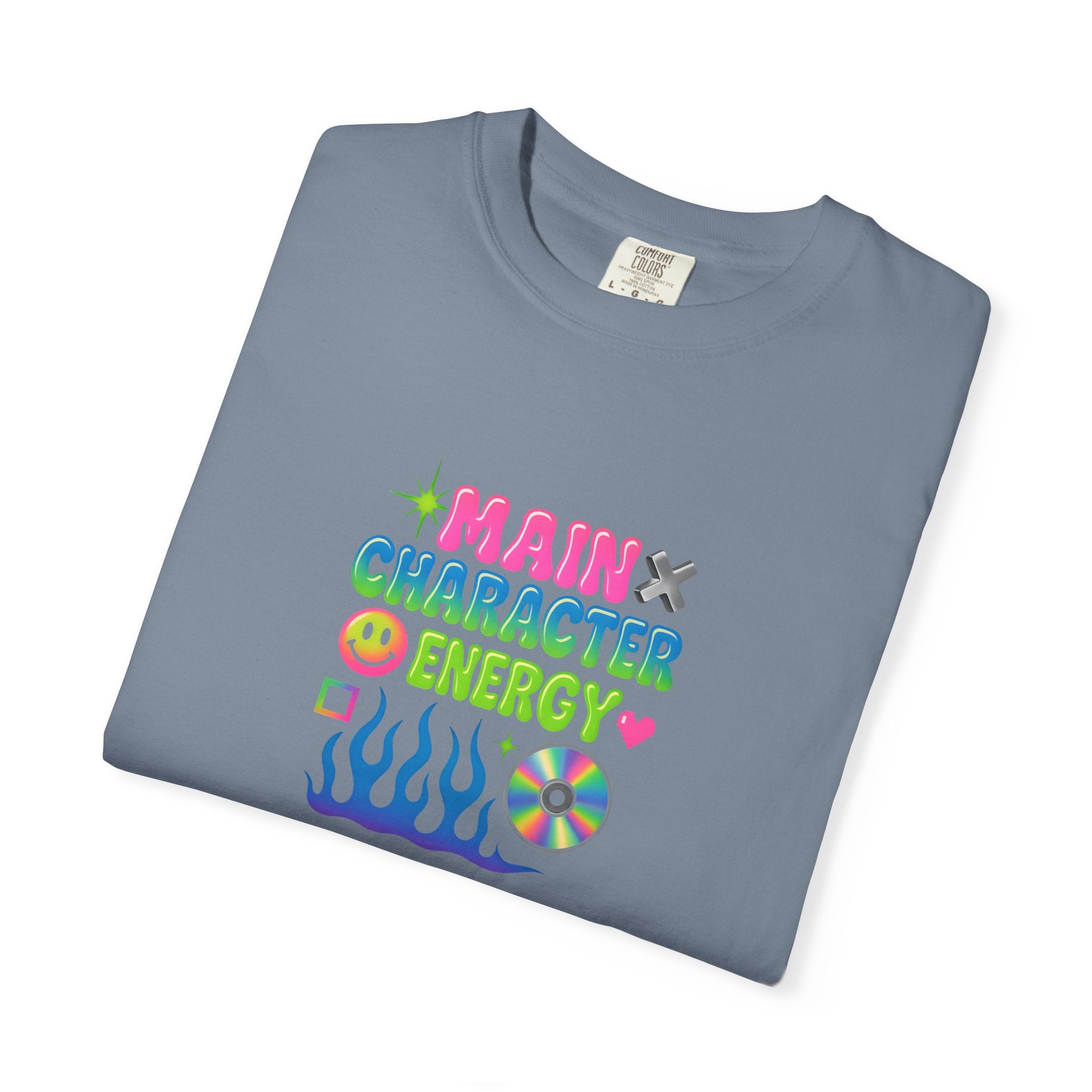 Main Character Energy T-shirt | Colorful Flame, Smiley Icons