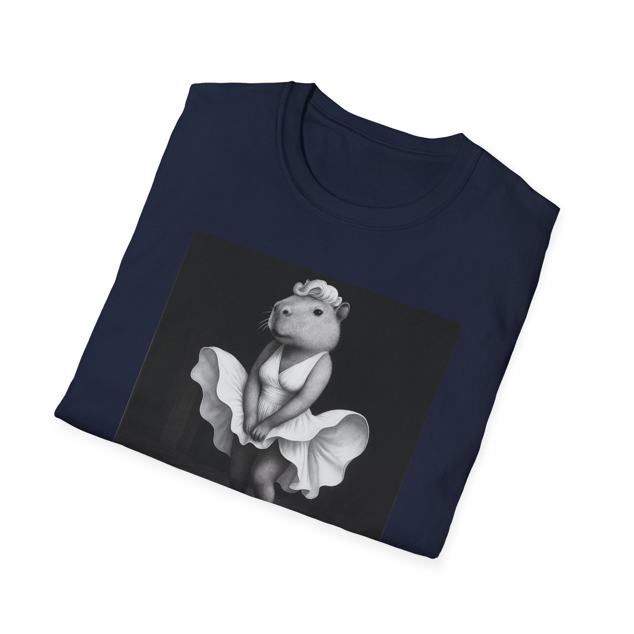 Capybara Blonde. Dress Pose T-Shirt | Retro Black & White Illustration