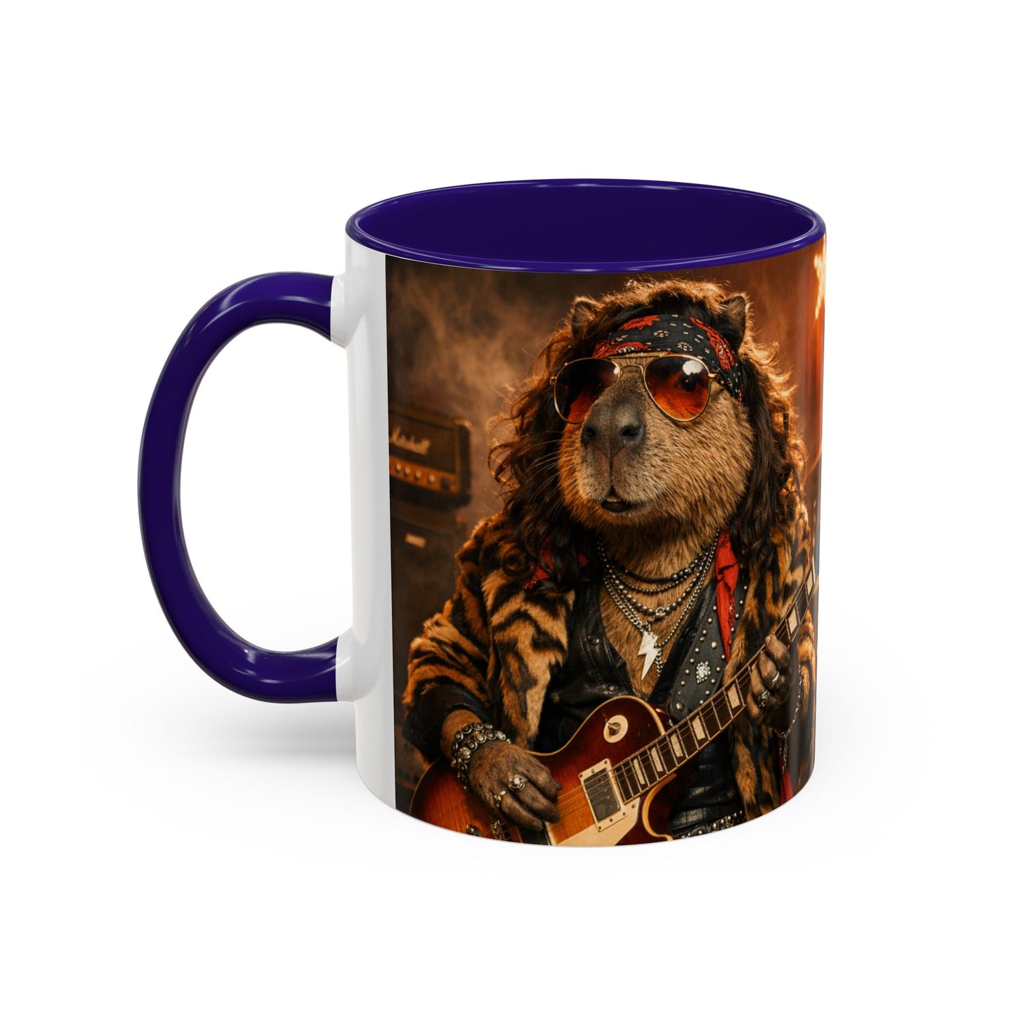 Rockstar Capybara with Guitar Mug | Color Accent Coffee Cup 11oz 15oz