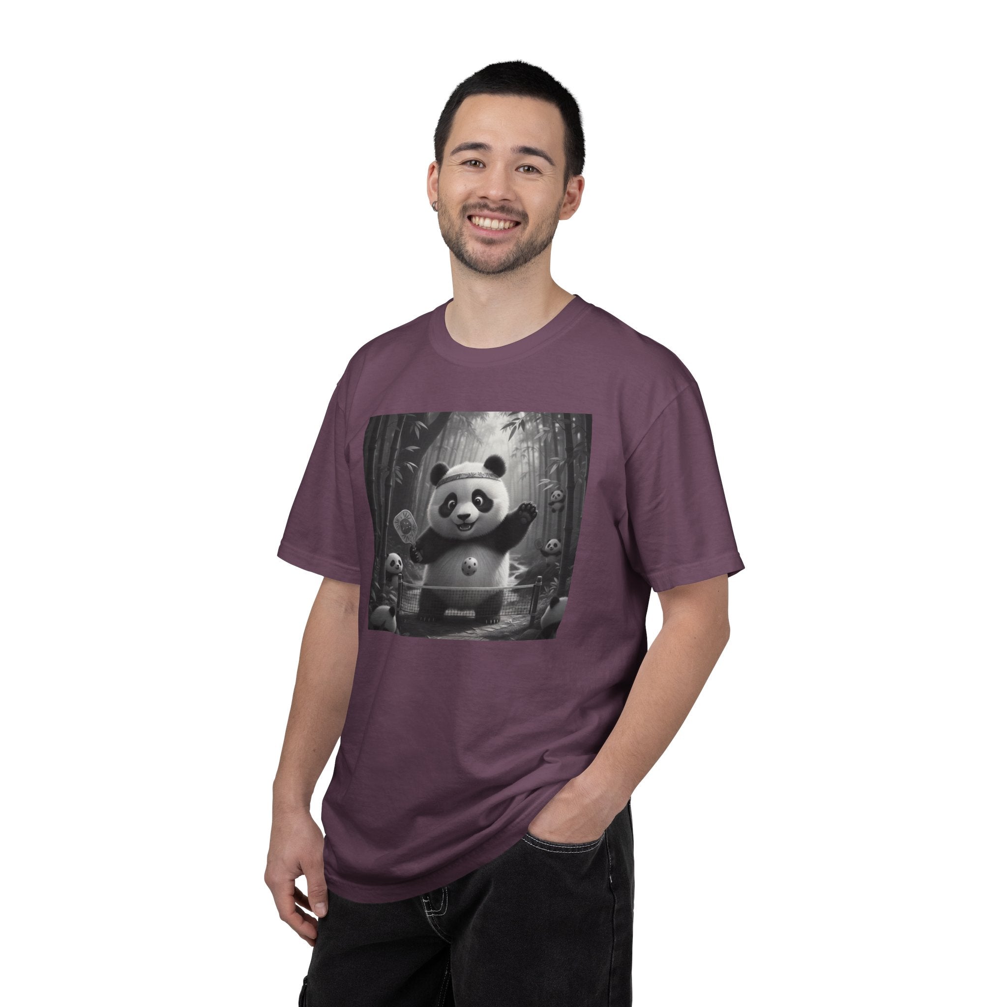 Panda Pickleball Bamboo Forest T-Shirt | Monochrome Kawaii Sports Decor