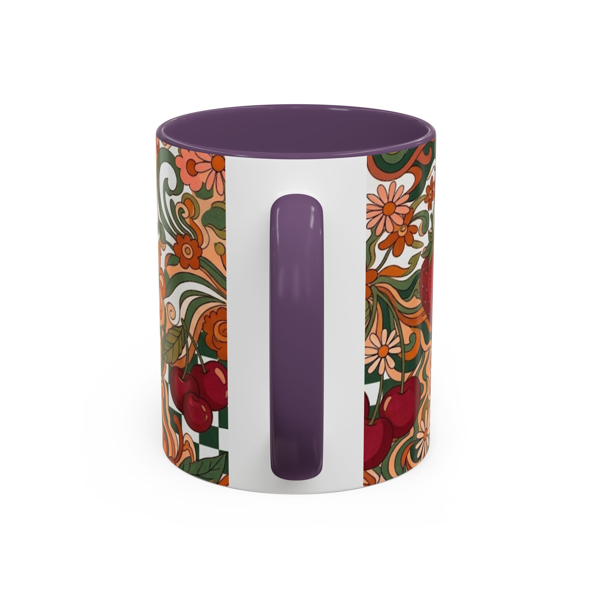 Vintage Cherry Strawberry Pattern Accent Mug | 11oz 15oz