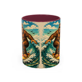 Surfing Bigfoot Mug | Retro Beach Sunset Bigfoot Wave Coffee Cup