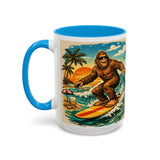 Surfing Bigfoot Mug | Retro Beach Sunset Bigfoot Wave Coffee Cup