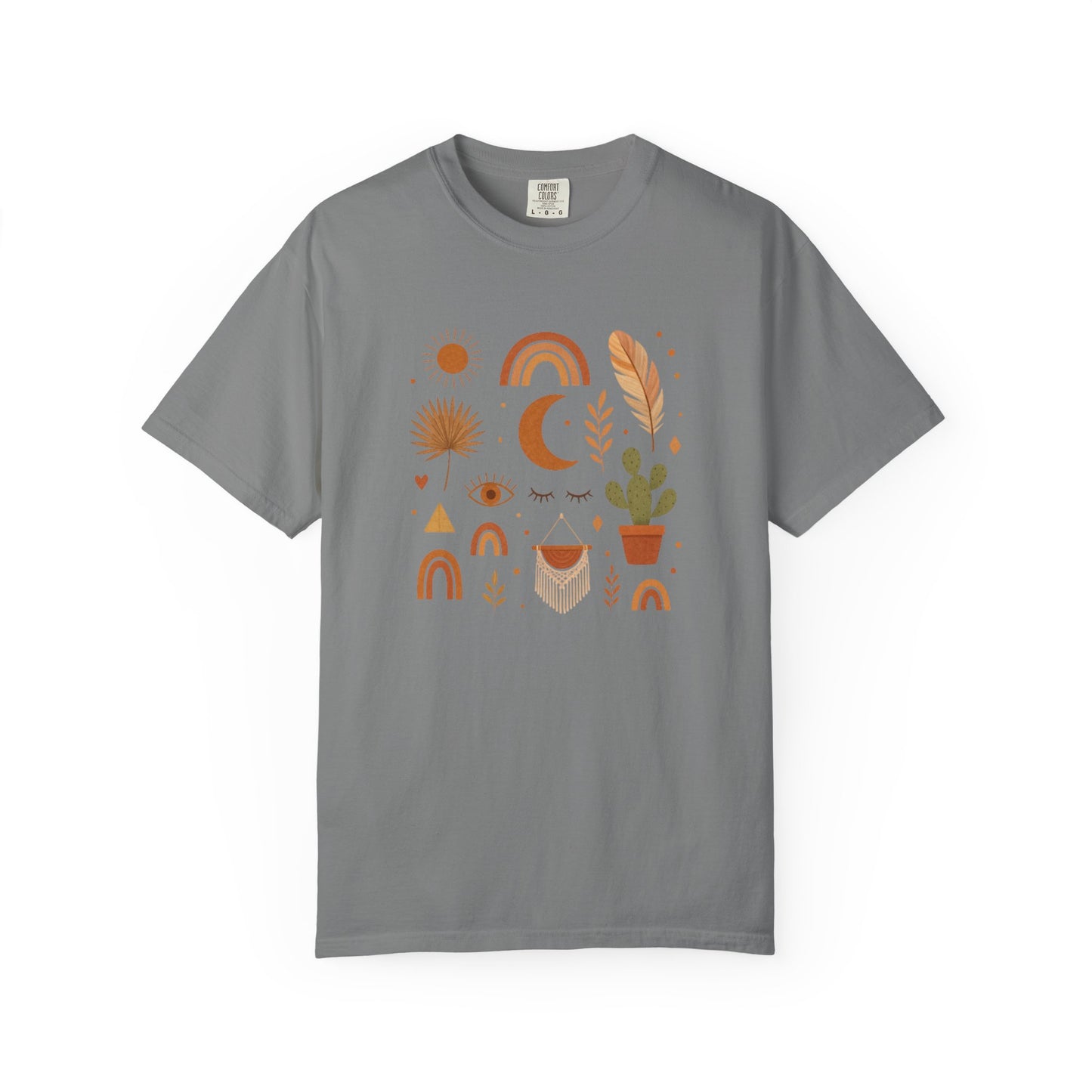 Boho Icons Mosaic T-Shirt | Crescent Moon Cactus Rainbows