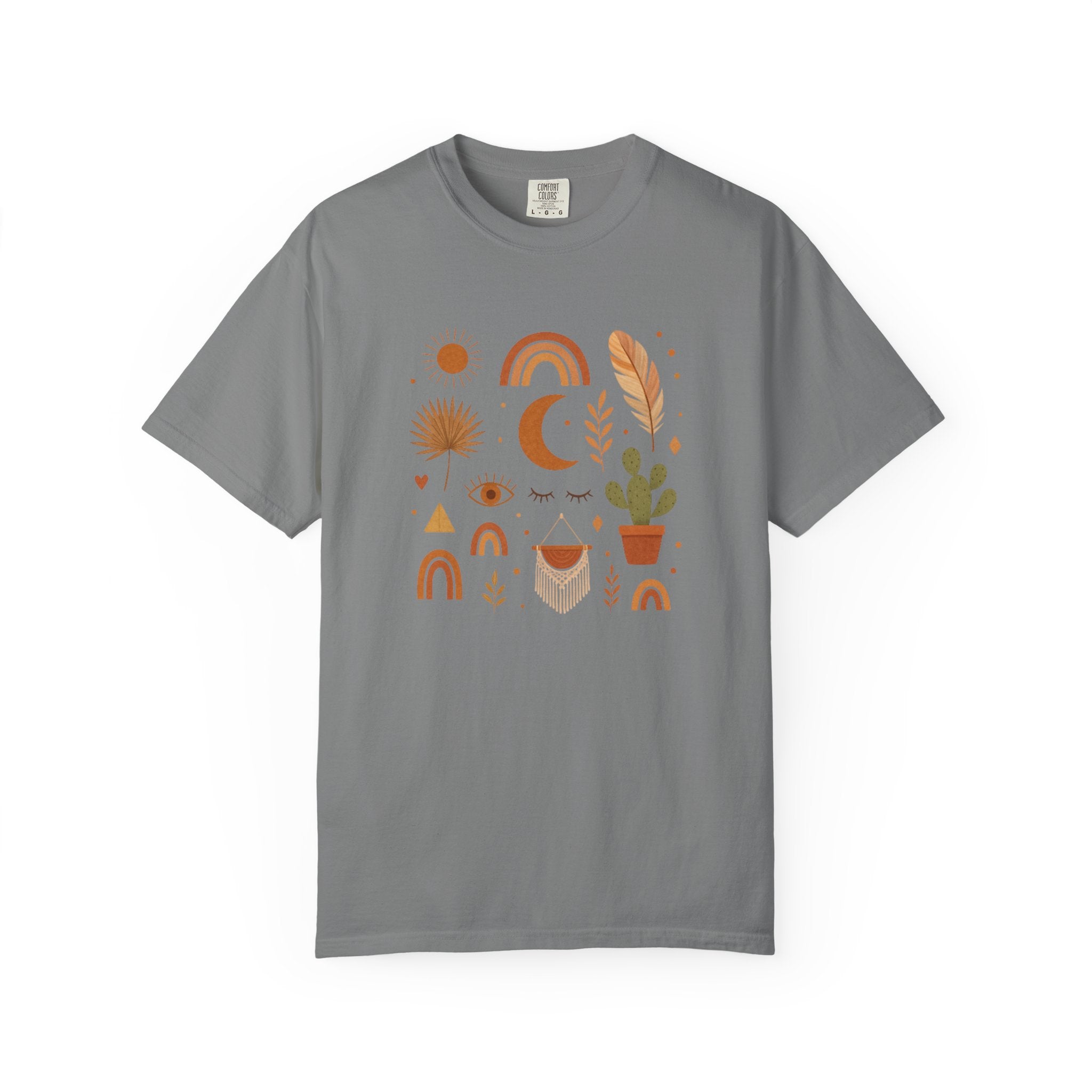 Boho Icons Mosaic T-Shirt | Crescent Moon Cactus Rainbows