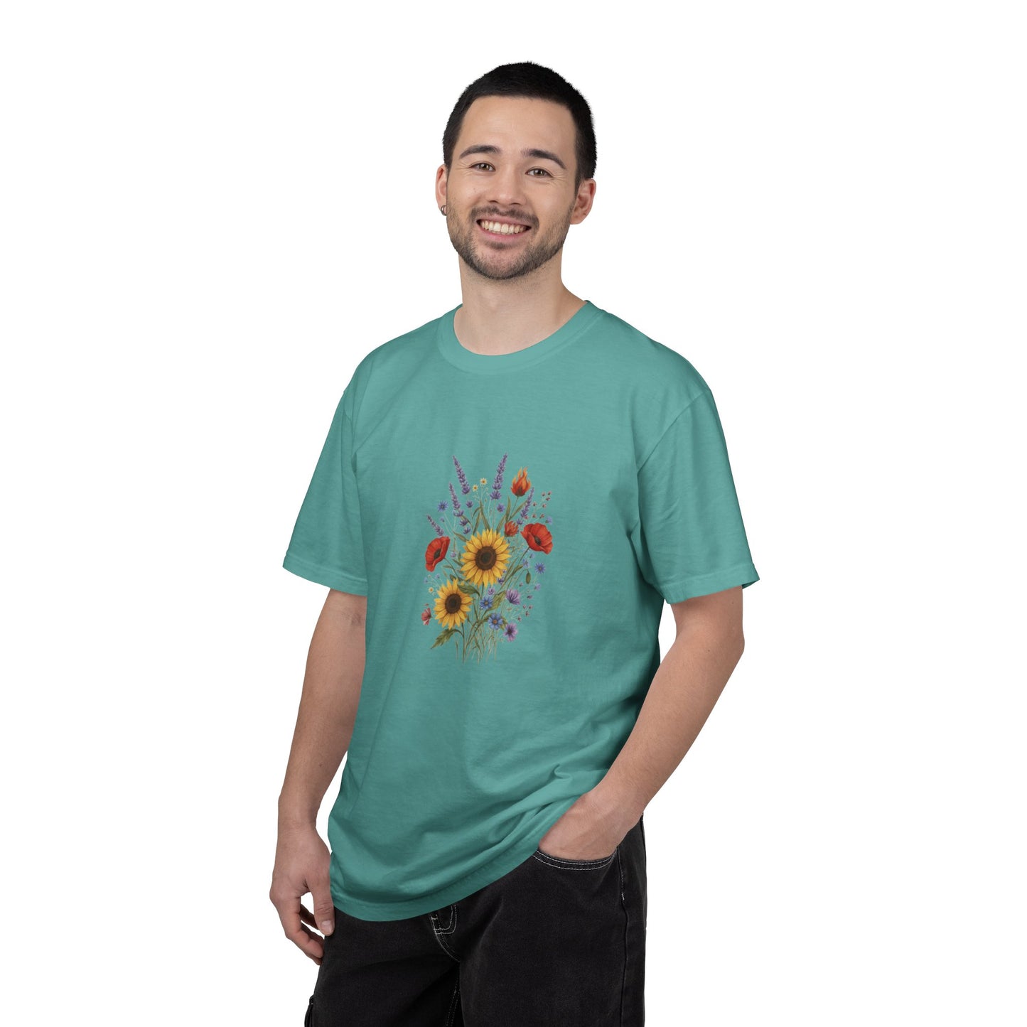 Sunflower and Wildflower Bouquet T-Shirt | Floral Botanical Garden Tee