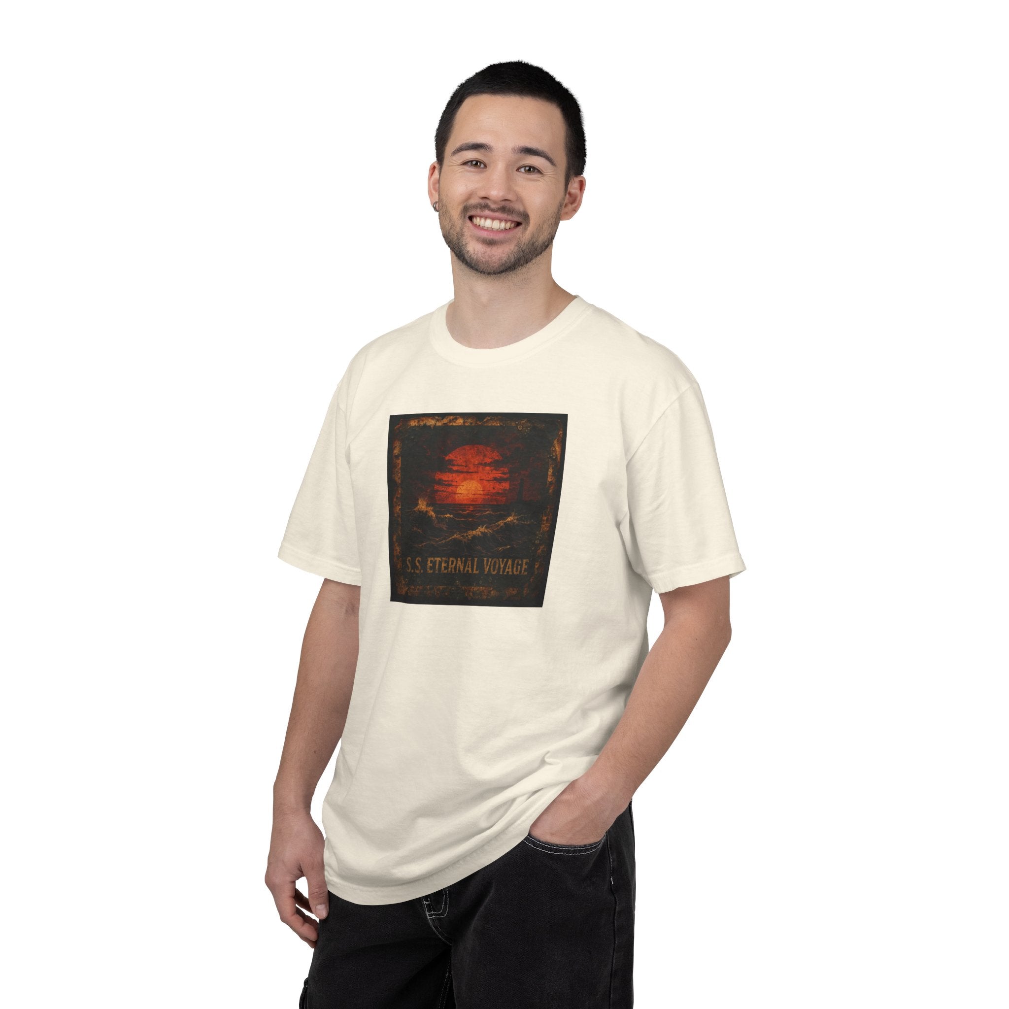 Eternal Voyage Sunset Illustration T-Shirt | Vintage Ocean Scene