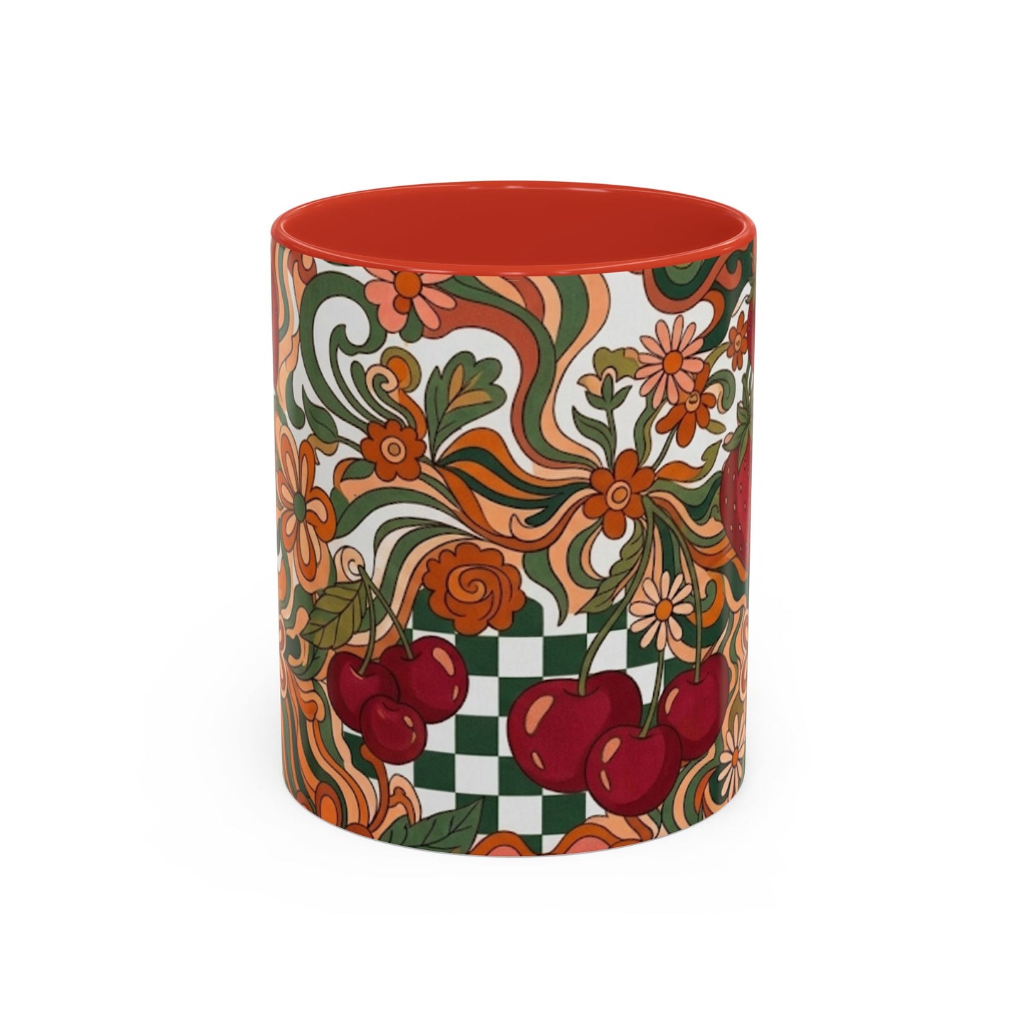 Vintage Cherry Strawberry Pattern Accent Mug | 11oz 15oz