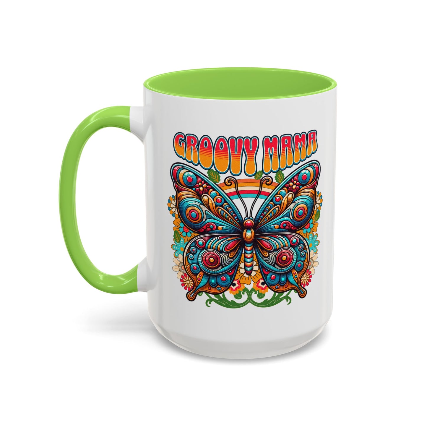 Groovy Mama Butterfly Mug | Retro Psychedelic Floral Design