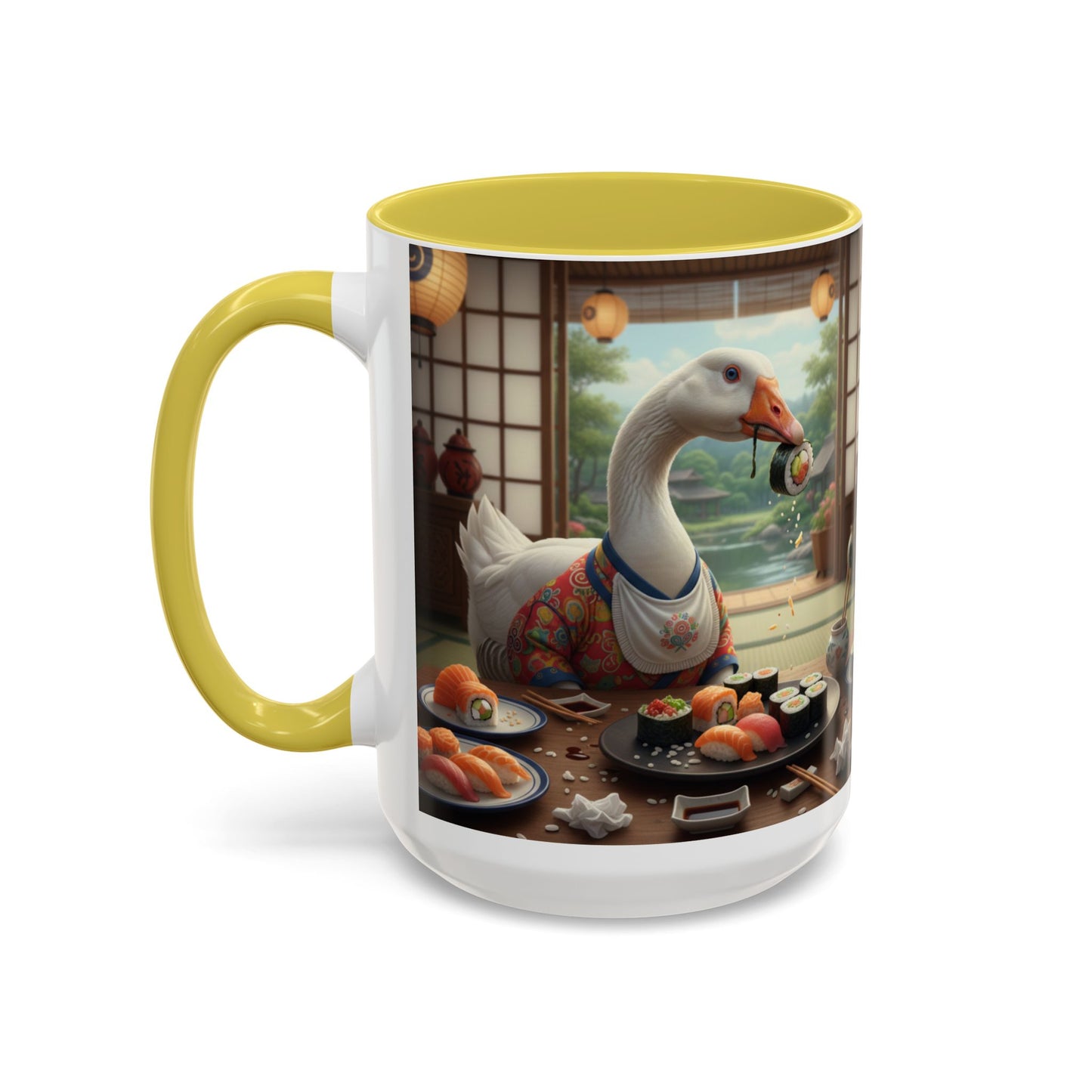 Goose with Sushi Mug | Japanese Tea Room Illustration