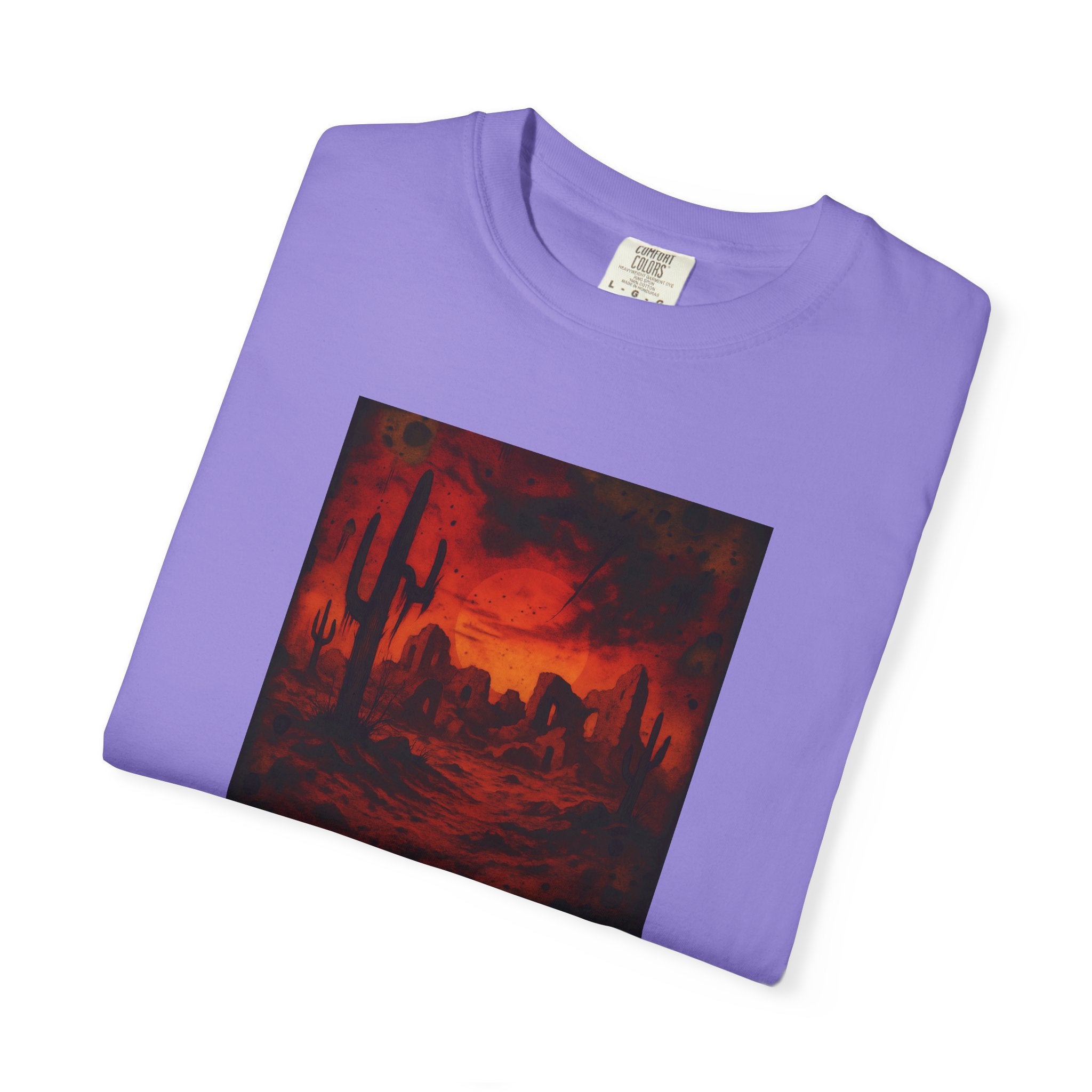 Red Desert Sunset T-shirt | Cactus Landscape, Moody Western Scene