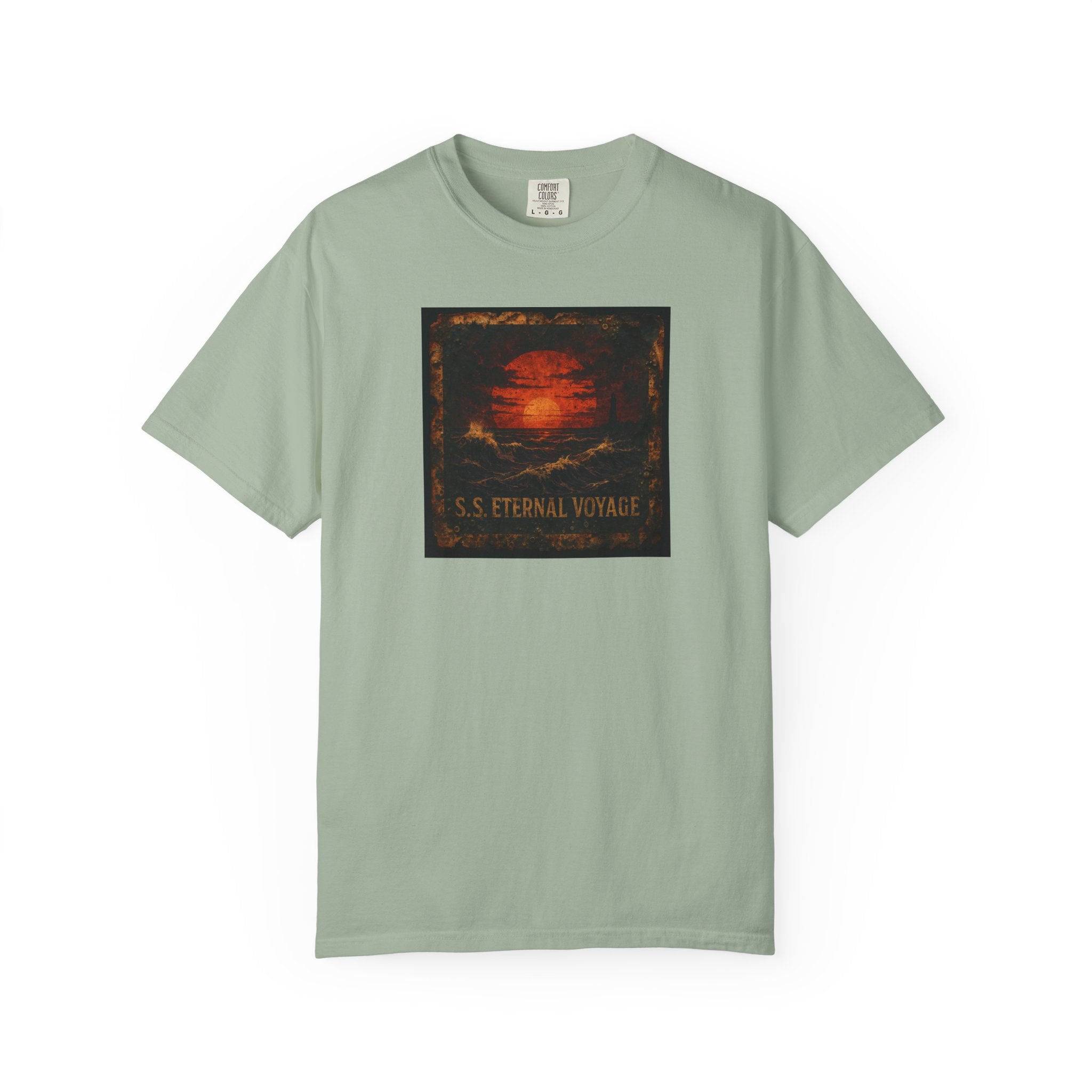 Eternal Voyage Sunset Illustration T-Shirt | Vintage Ocean Scene