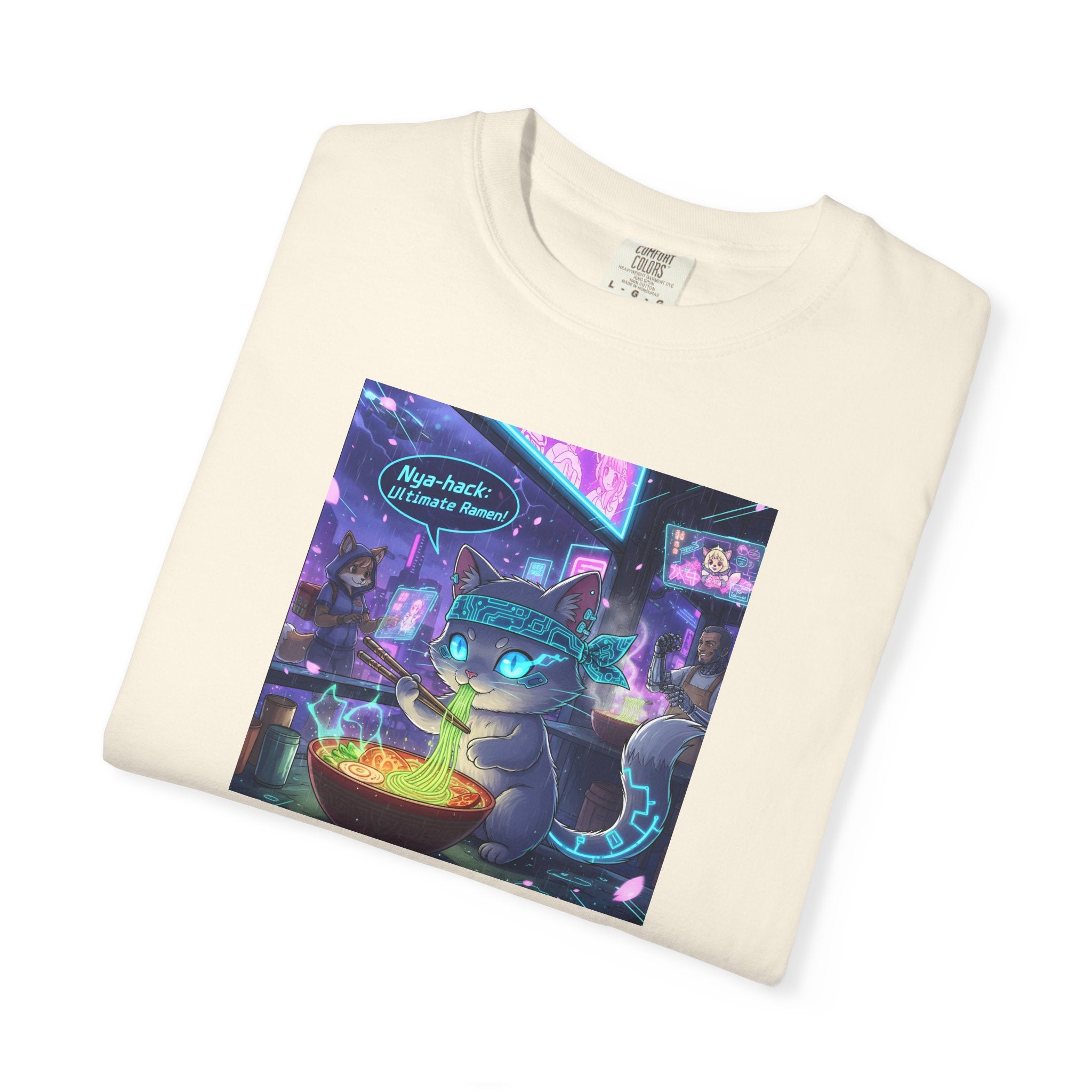 Cyberpunk Cat T-shirt | Neon Magic Potion Street Scene