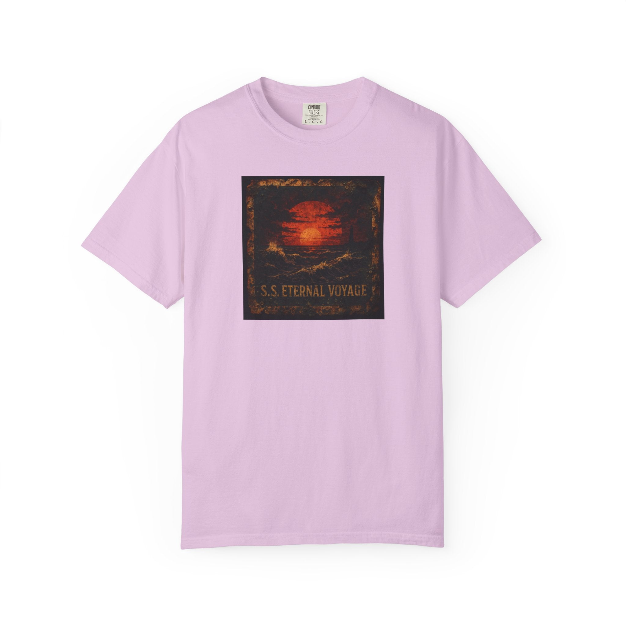 Eternal Voyage Sunset Illustration T-Shirt | Vintage Ocean Scene