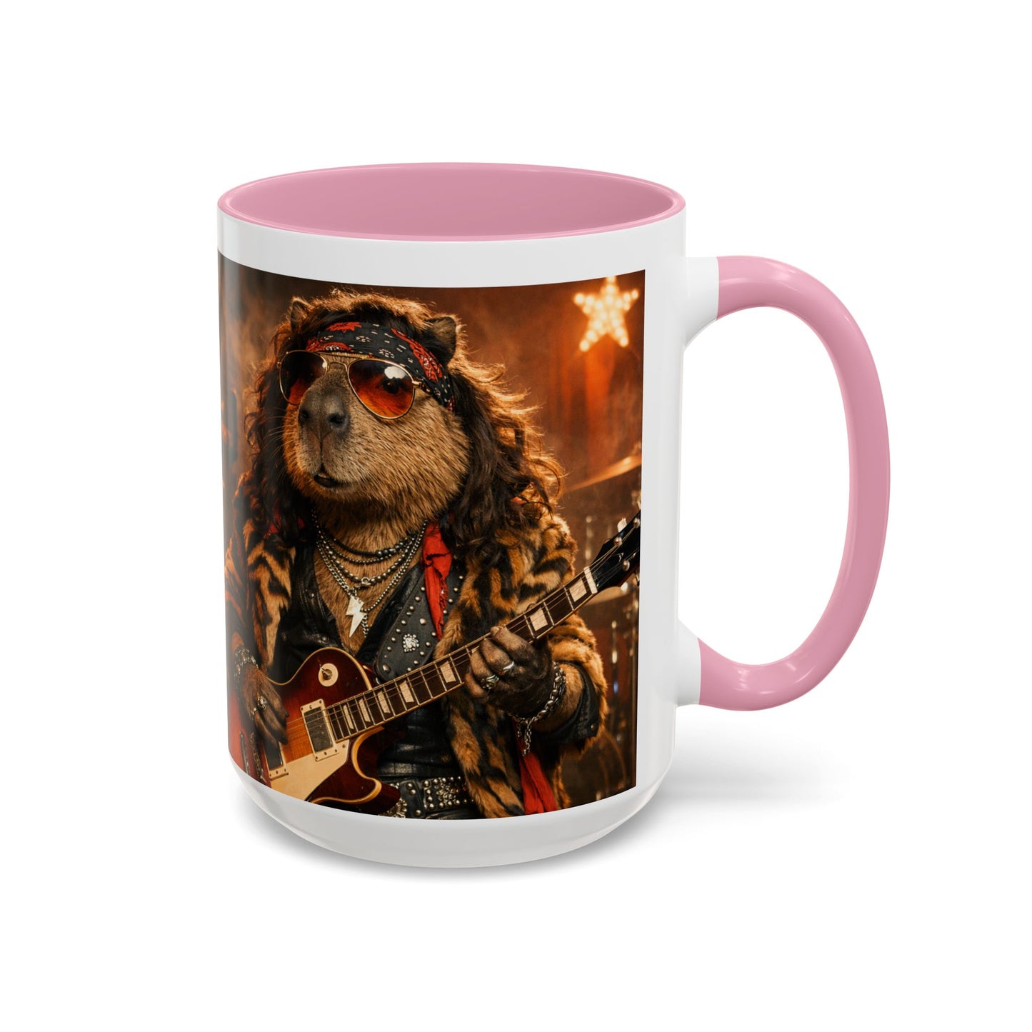 Rockstar Capybara with Guitar Mug | Color Accent Coffee Cup 11oz 15oz