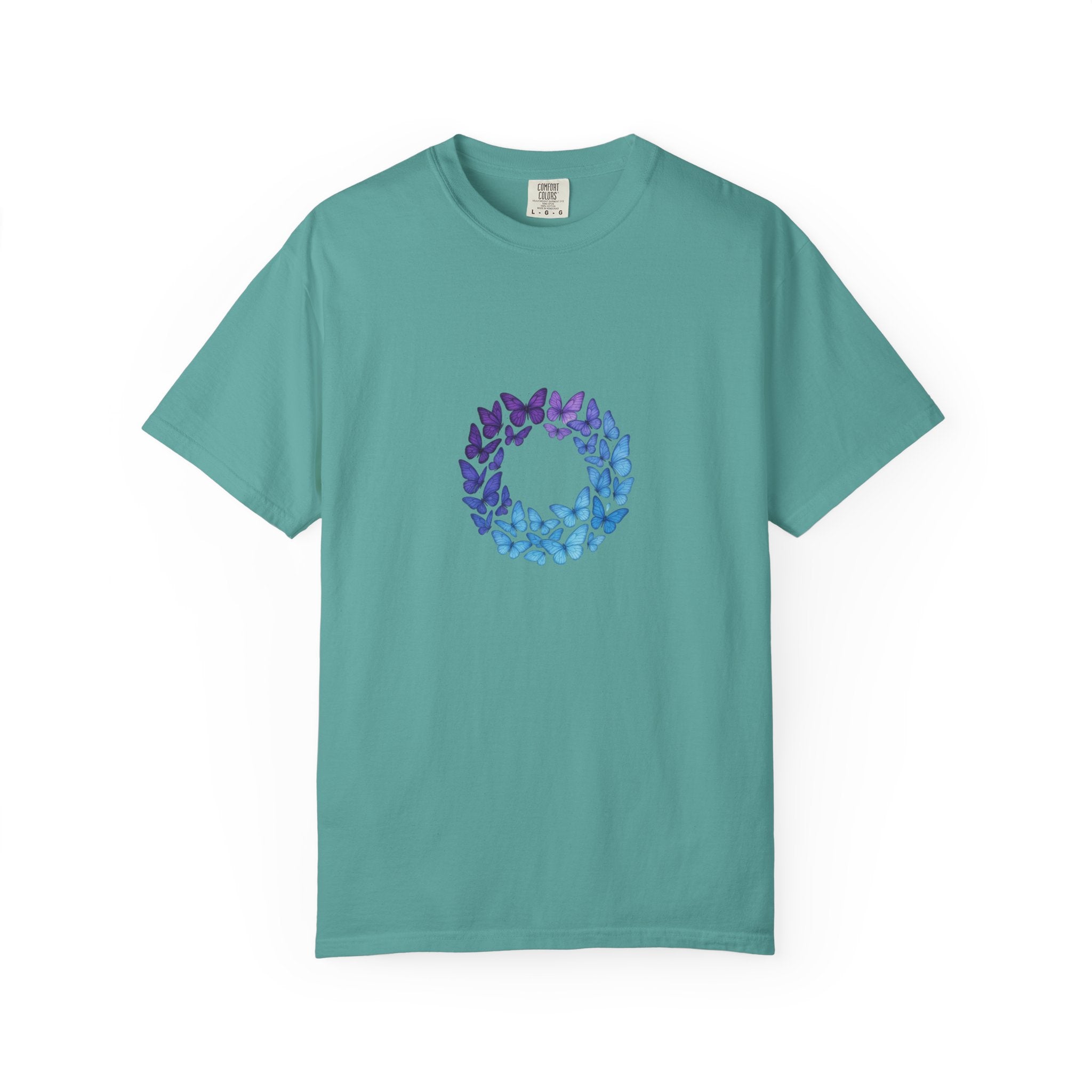 Blue Purple Butterfly Wreath T-shirt | Floral Circle Tee