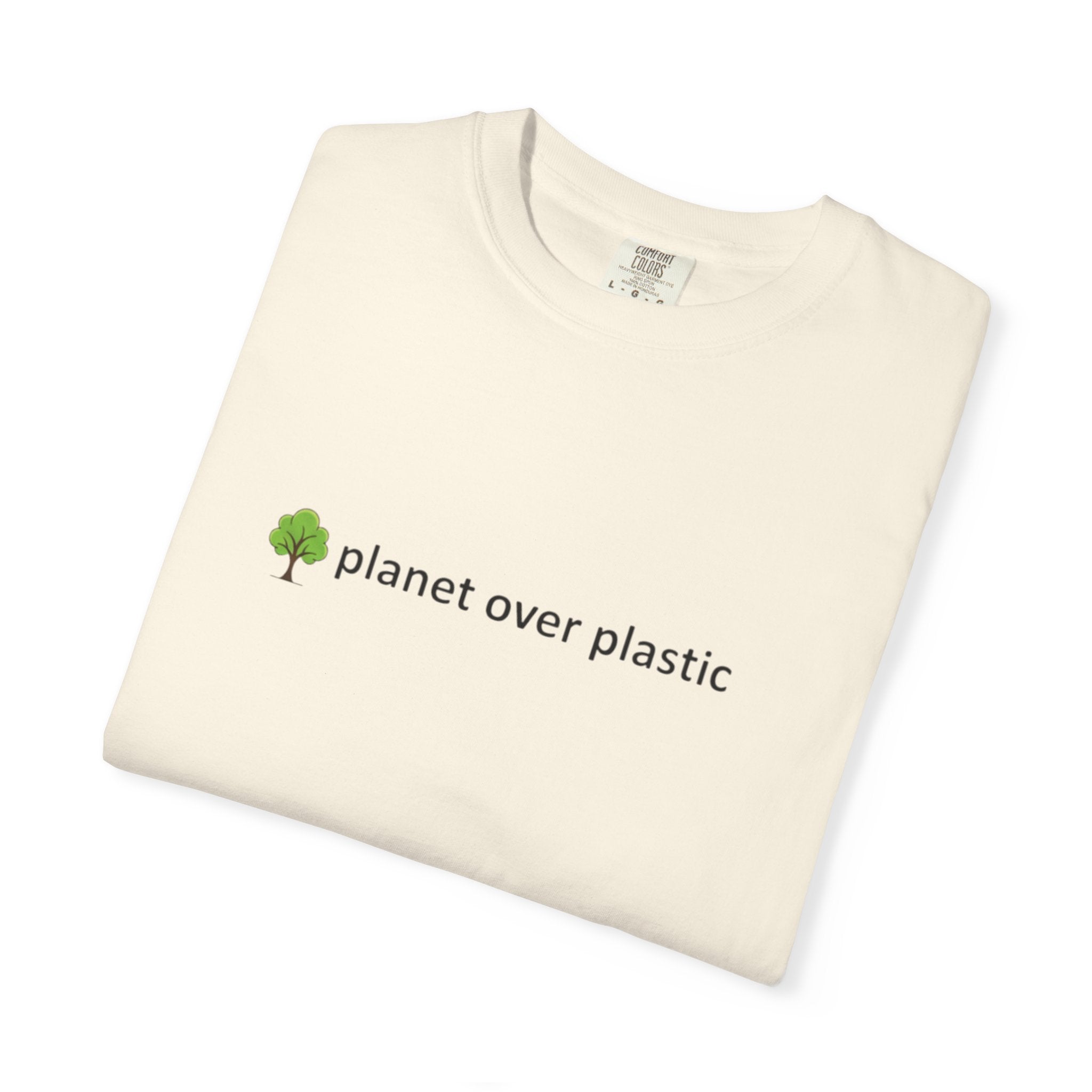 planet over plastic T-shirt | environmental tree slogan tee