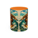 Surfing Bigfoot Mug | Retro Beach Sunset Bigfoot Wave Coffee Cup