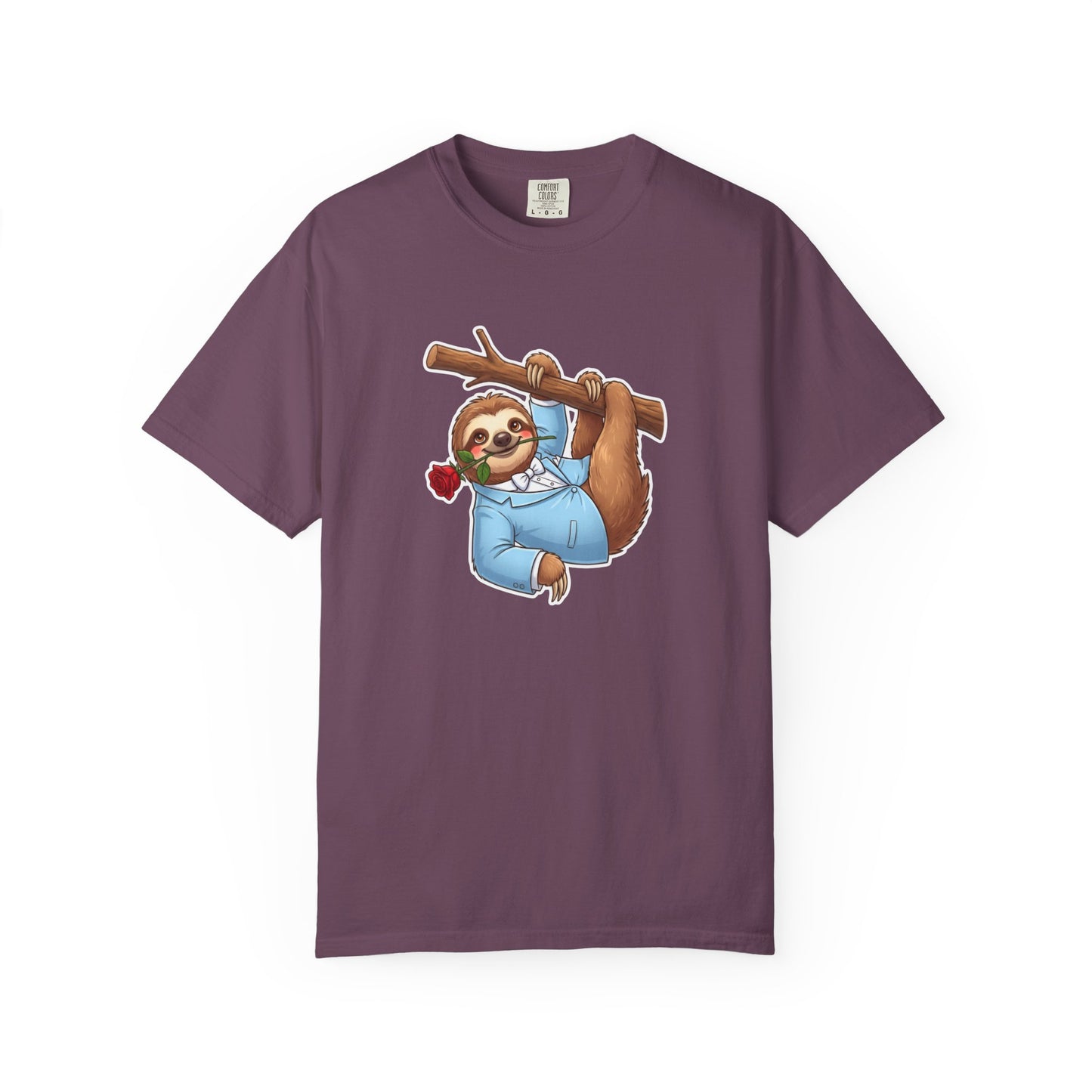Sloth with Rose on Branch T-shirt | Cute Relaxed Animal Tee