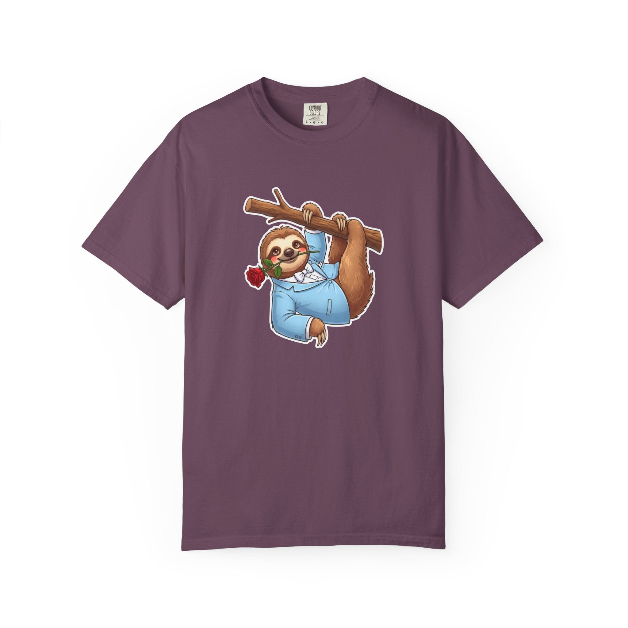 Sloth with Rose on Branch T-shirt | Cute Relaxed Animal Tee