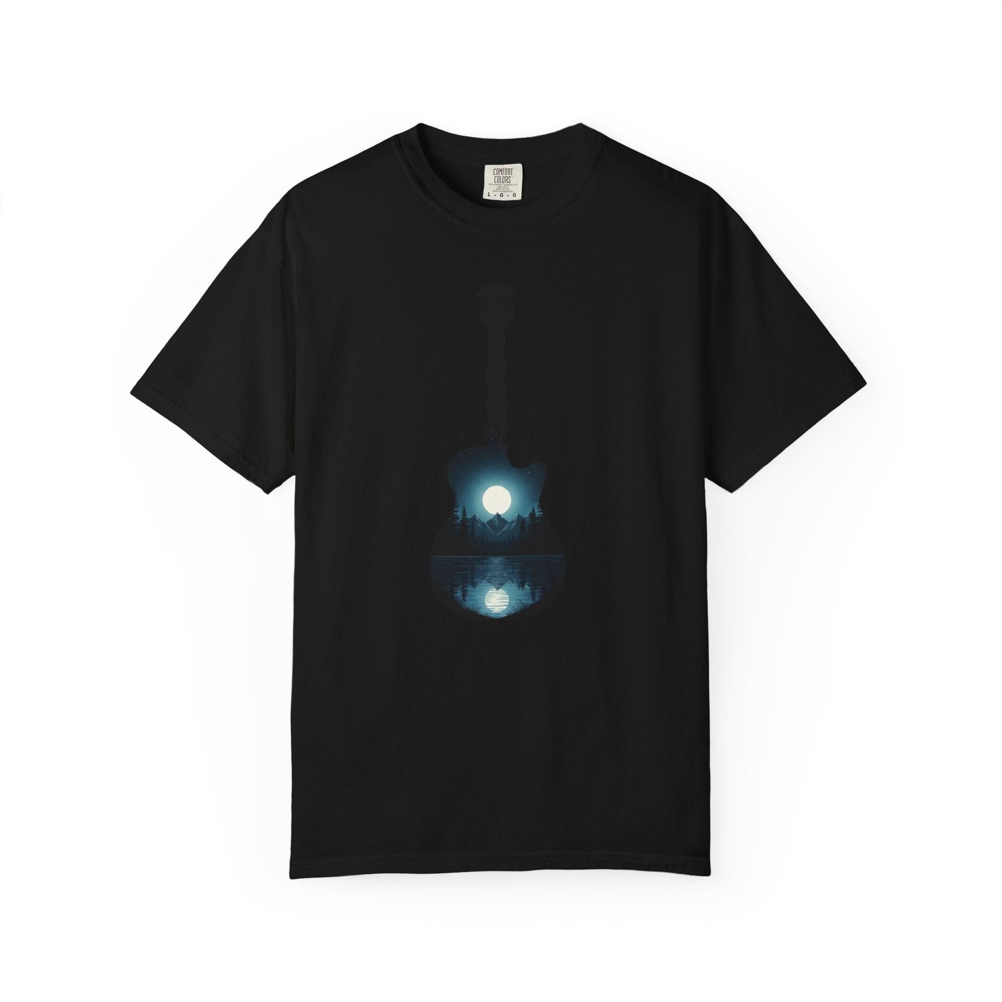 Moonlit Acoustic Guitar T-Shirt | Night Sky Guitar Silhouette