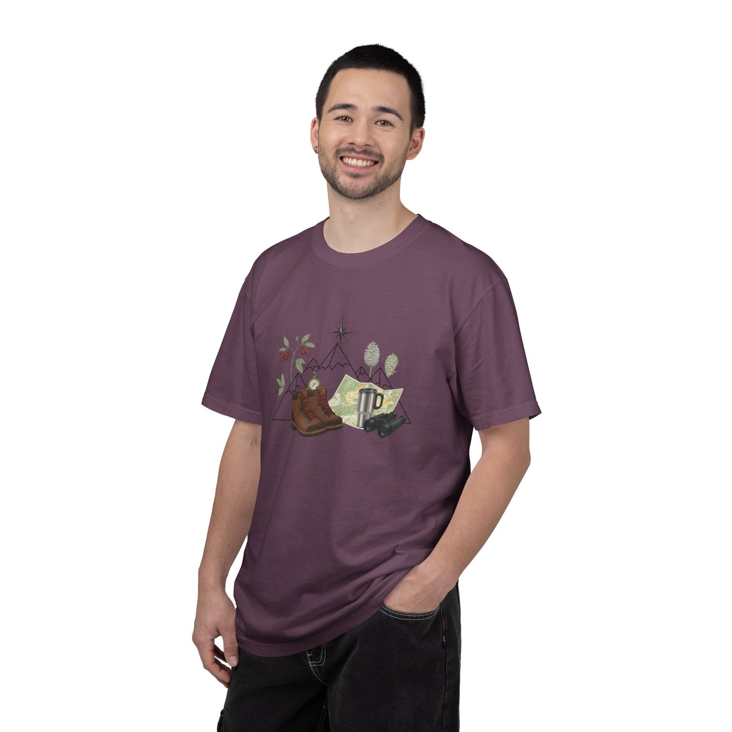 Camping Mountain Outdoors Graphic T-shirt | Hiking Boots Trees Flowers