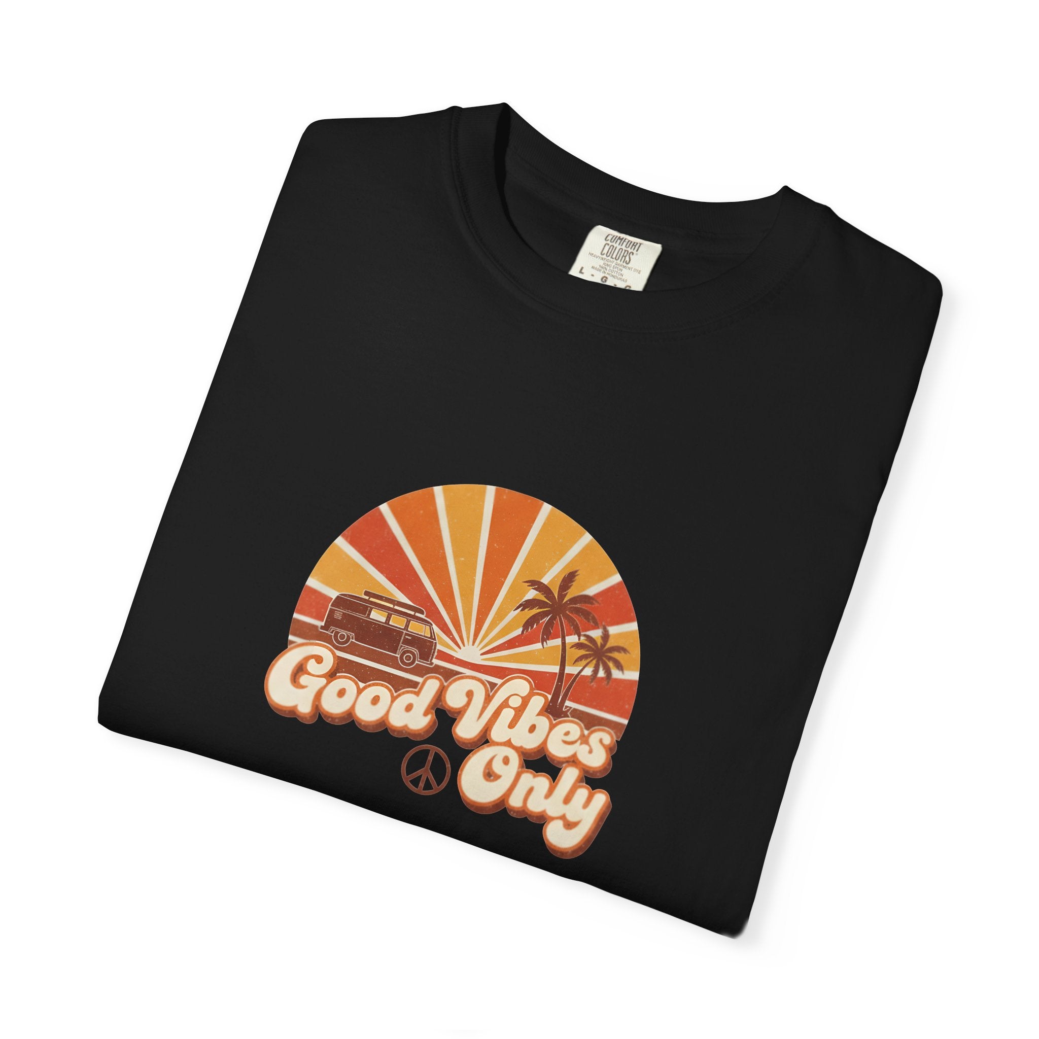 Good Vibes Only T-shirt | Retro Sunset Palm Peace Sign