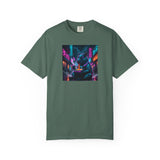 Neon Cyberpunk Capybara Cityscape T-Shirt | Futuristic Night Street Art