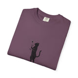 Black Cat Holding Flower T-Shirt | Minimal Cat Silhouette Tee