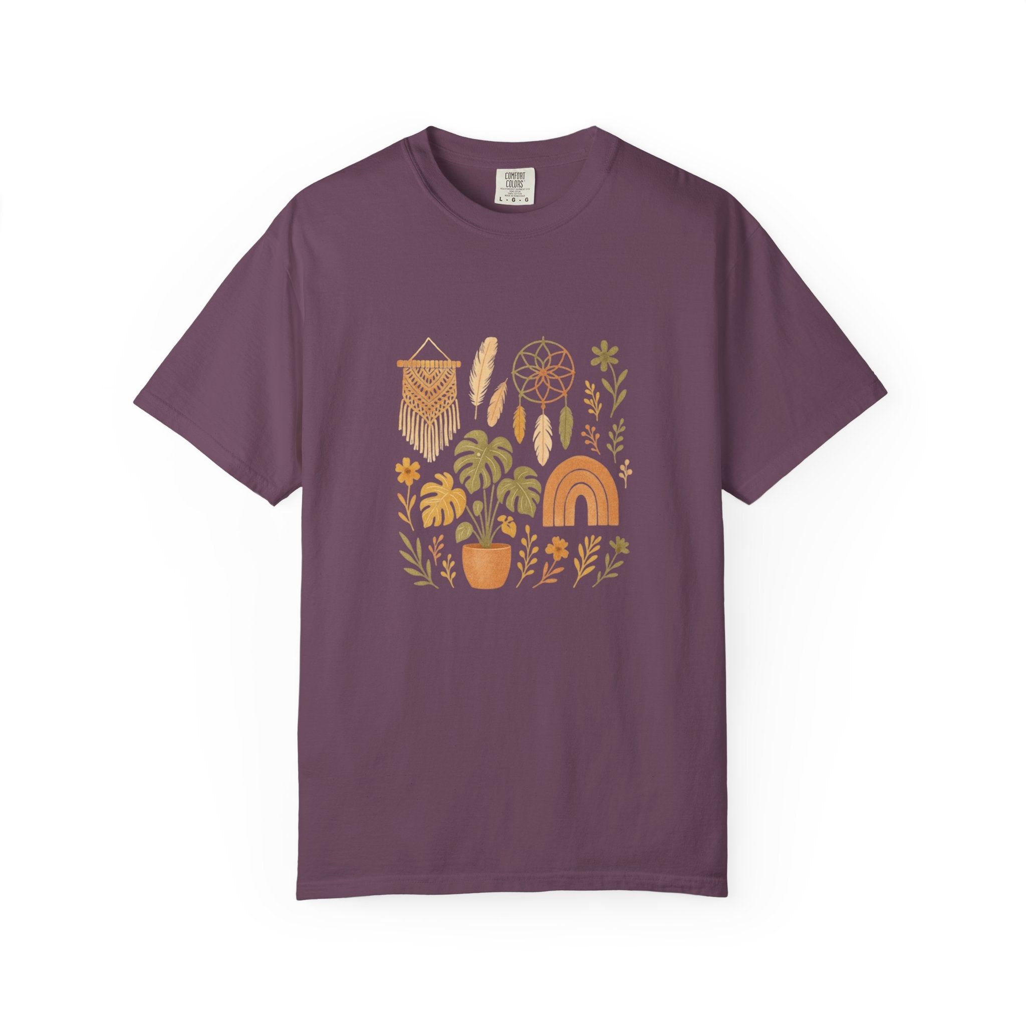 Boho Plants and Dreamcatcher T-Shirt | Rainbow, Monstera, Macrame