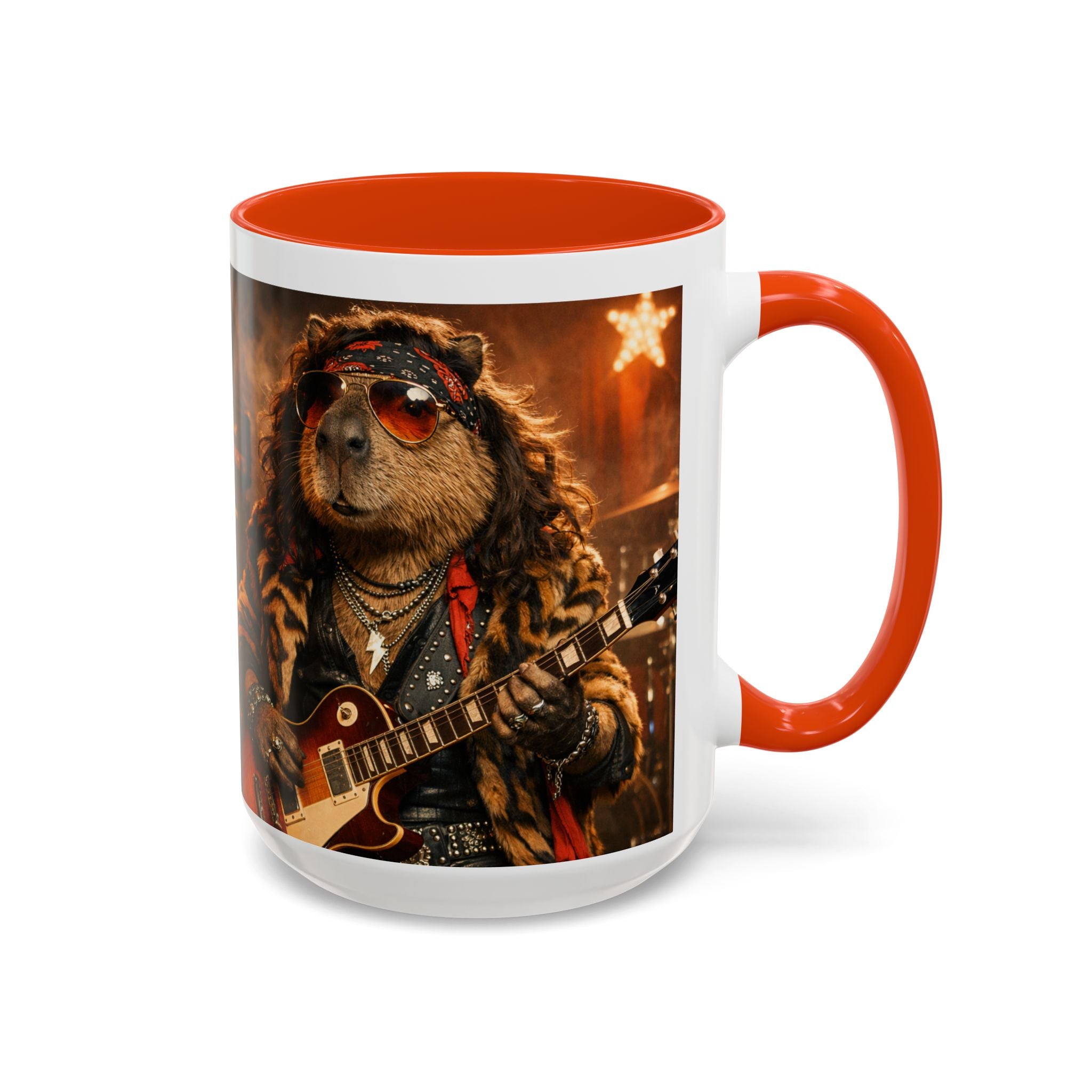 Rockstar Capybara with Guitar Mug | Color Accent Coffee Cup 11oz 15oz