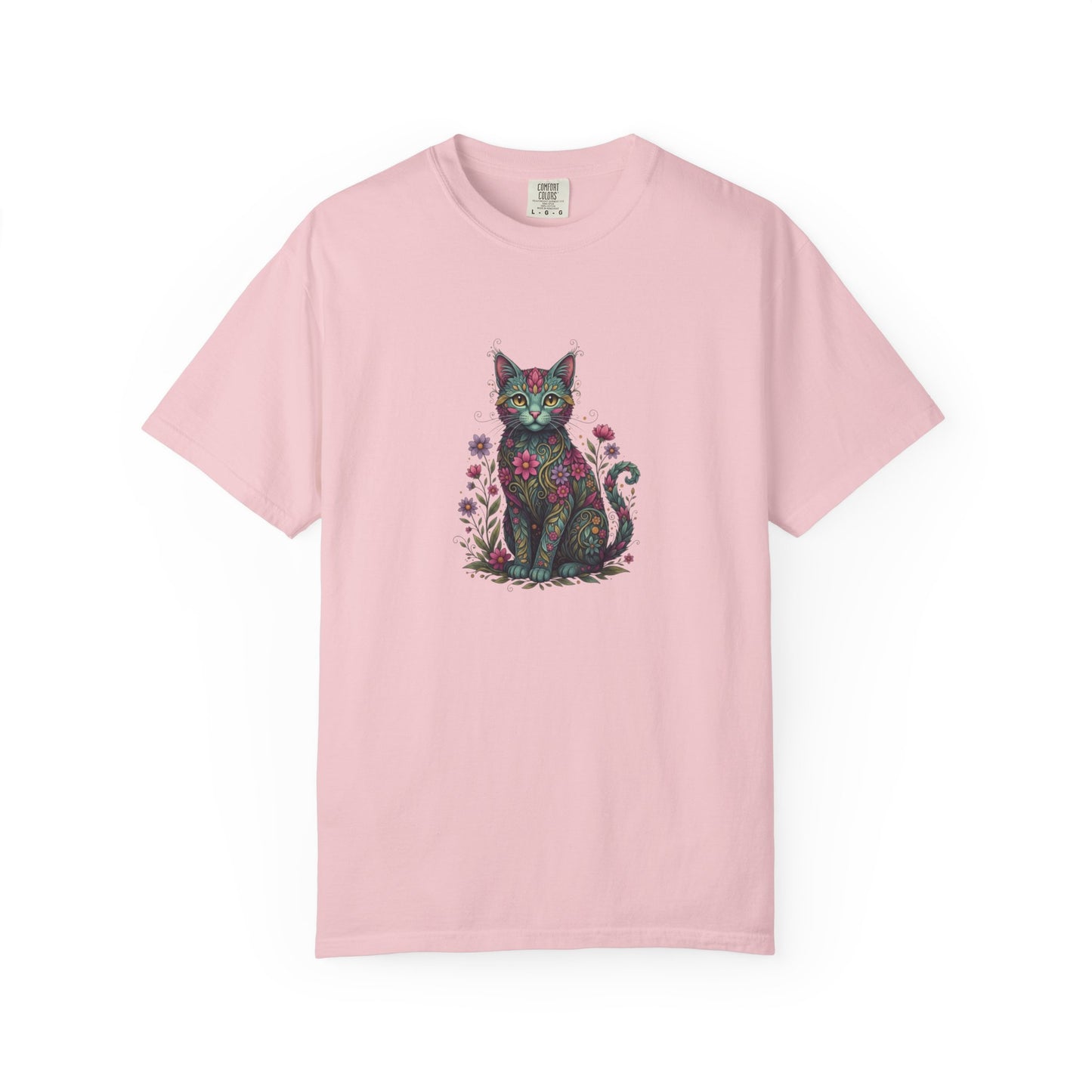 Floral Cat Illustration T-Shirt | Botanical Kitty Tee