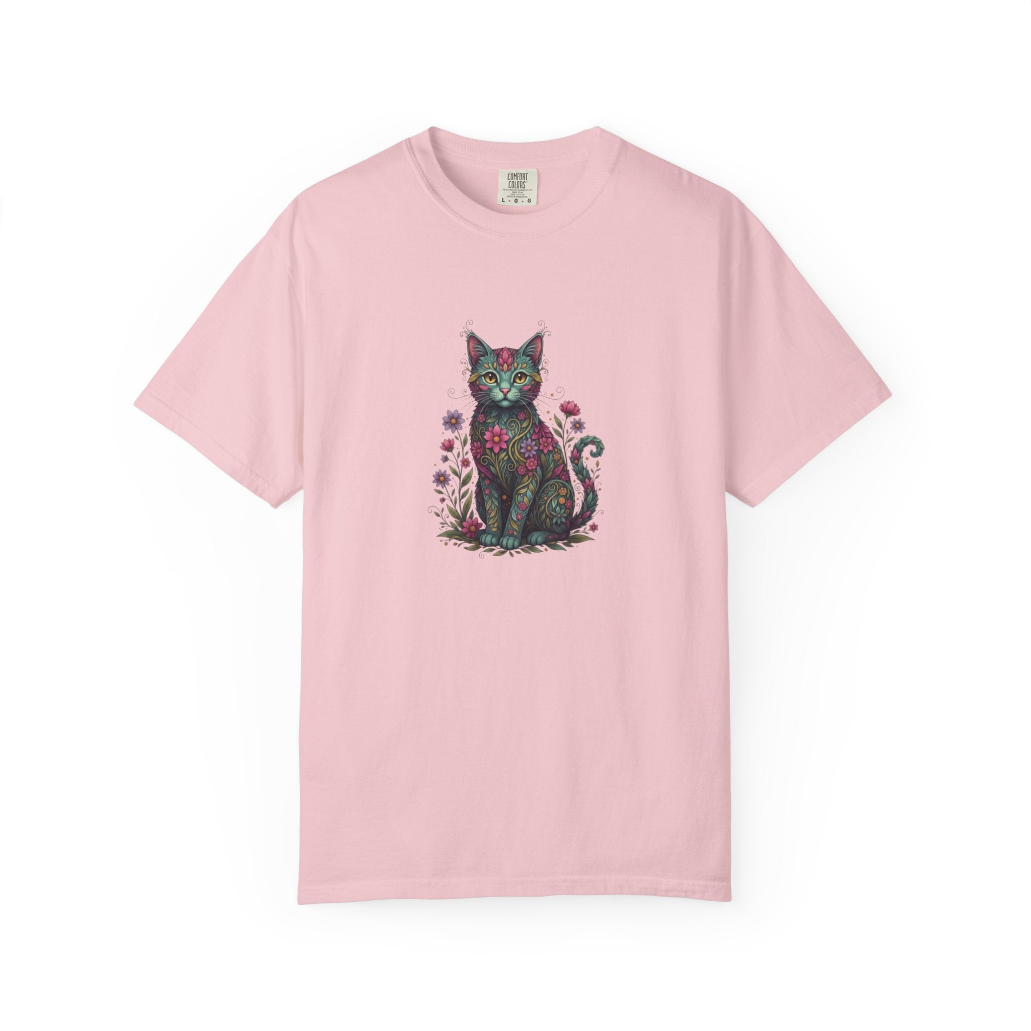 Floral Cat Illustration T-Shirt | Botanical Kitty Tee