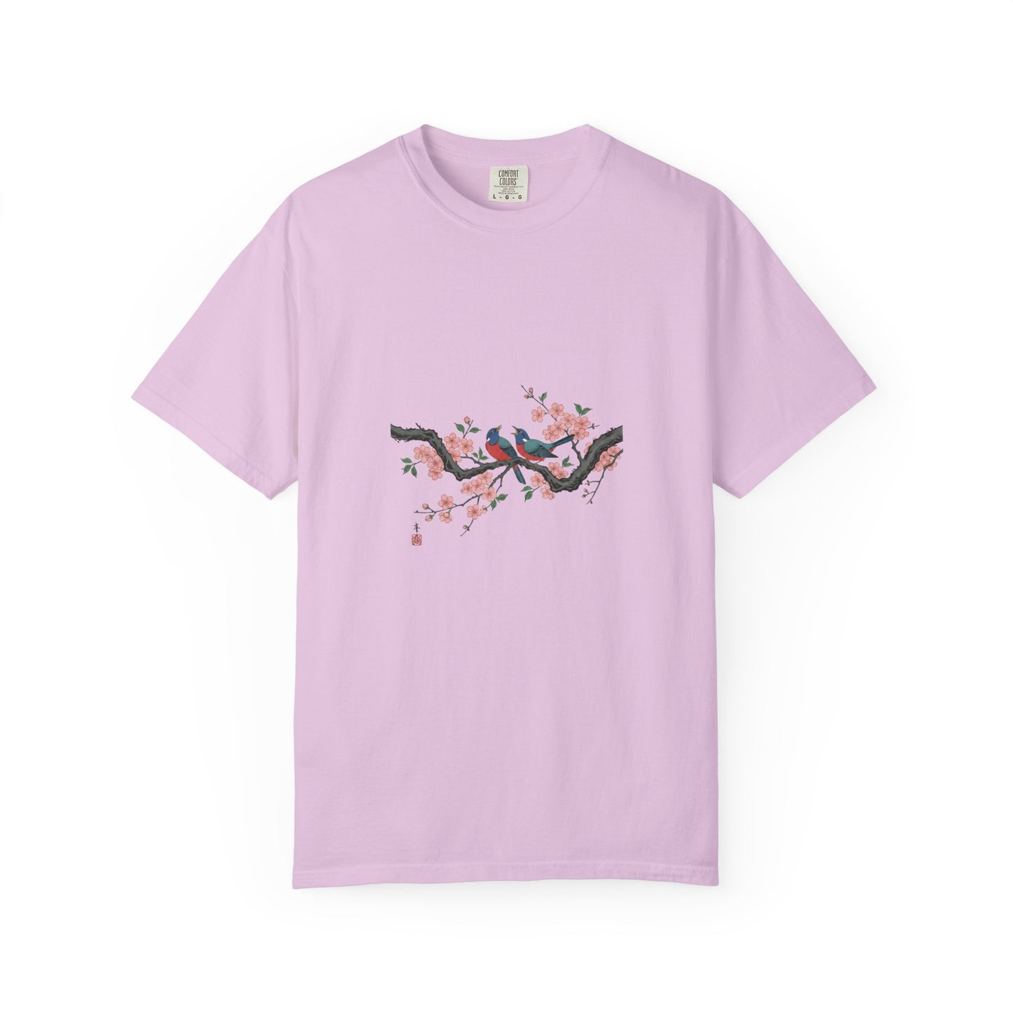 Birds on Cherry Blossom Branch T-Shirt | Japanese Floral Illustration
