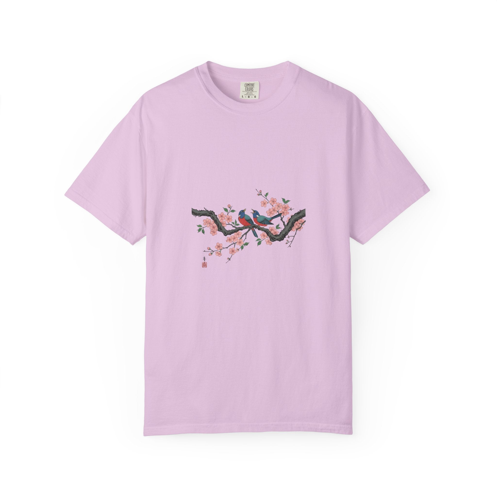 Birds on Cherry Blossom Branch T-Shirt | Japanese Floral Illustration