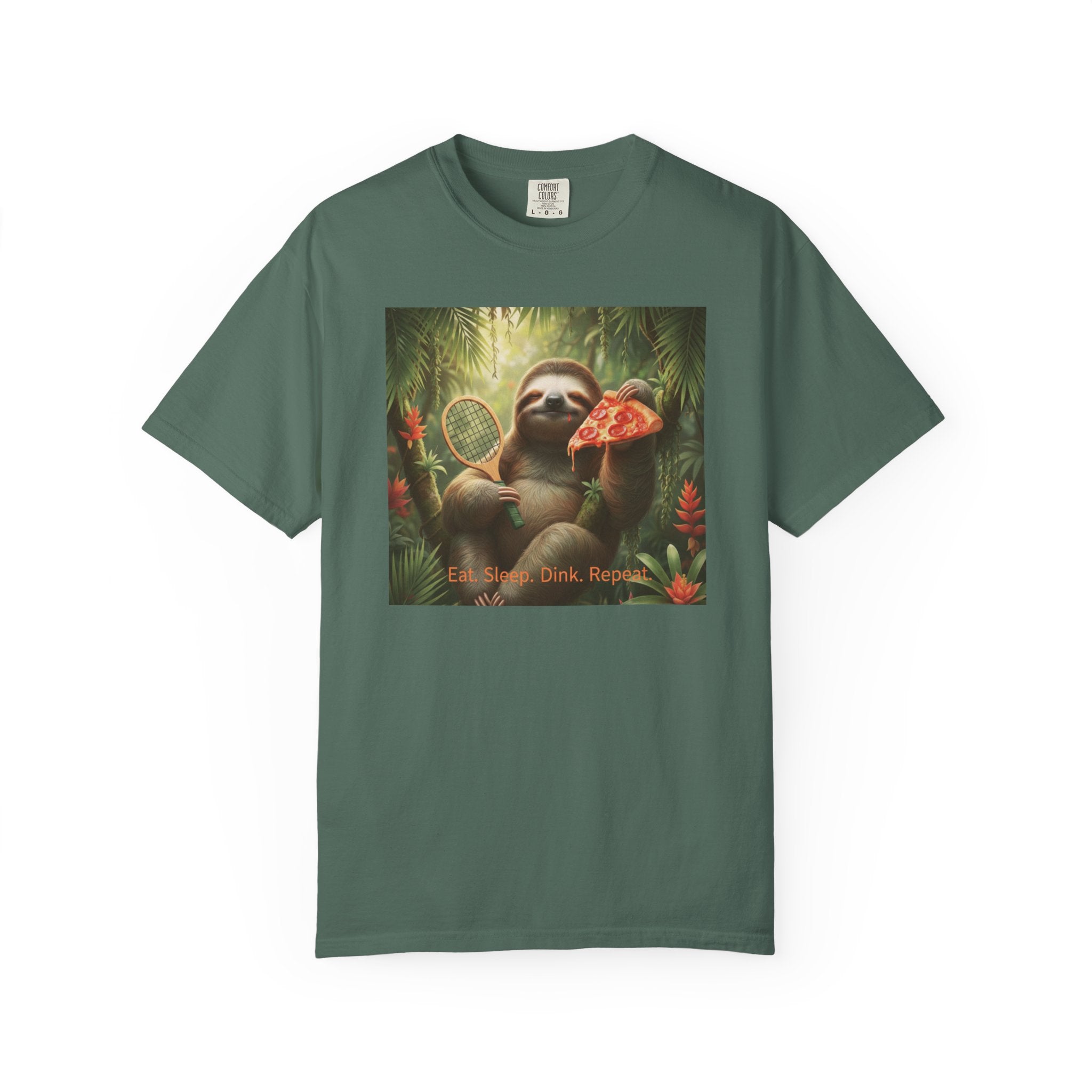 Sloth with Pizza and Pickleball Racket T-shirt | Eat Sleep Drink Repeat