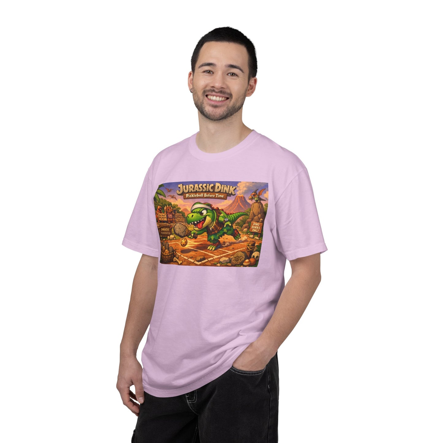 Jurassic Dink Pickleball Dinosaur Arcade Poster T-Shirt | Retro Video Game Shirt