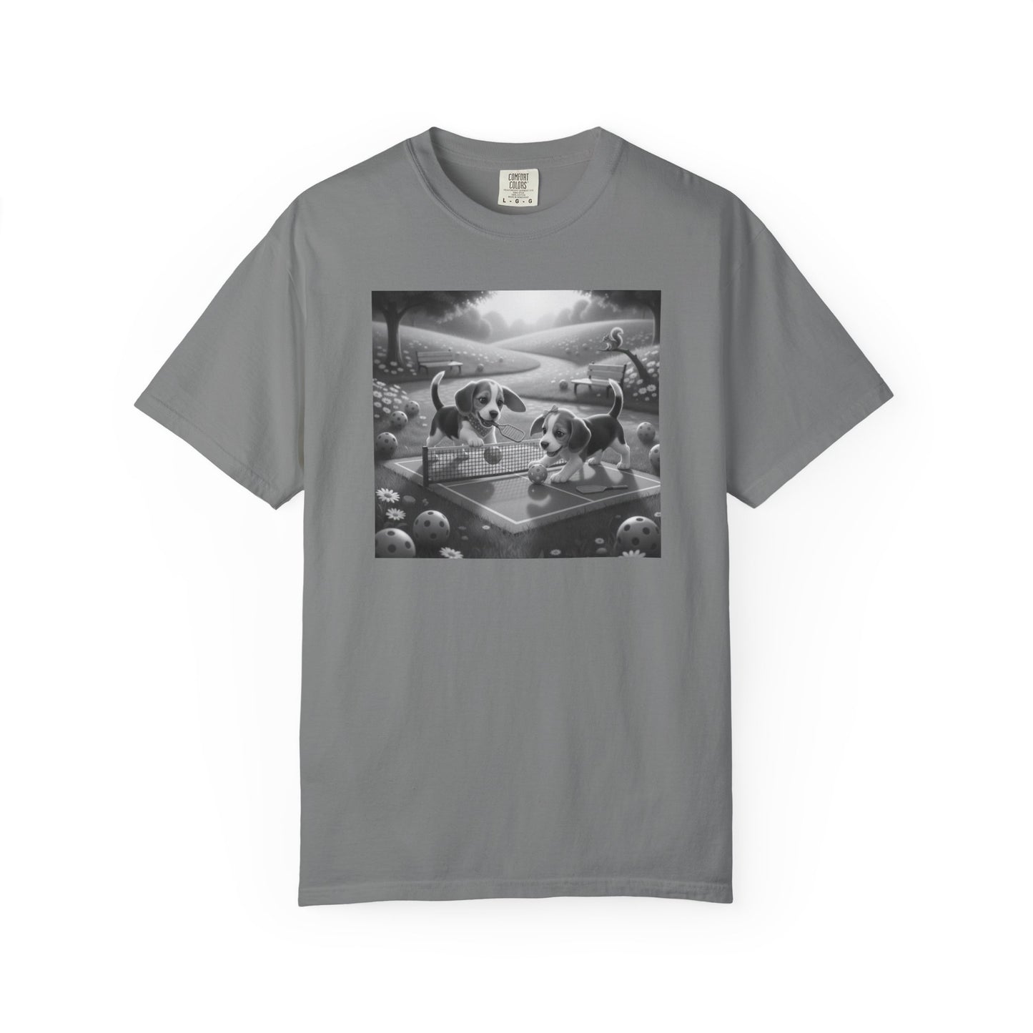 Pickleball Beagle Puppies T-shirt | Monochrome Dog Art