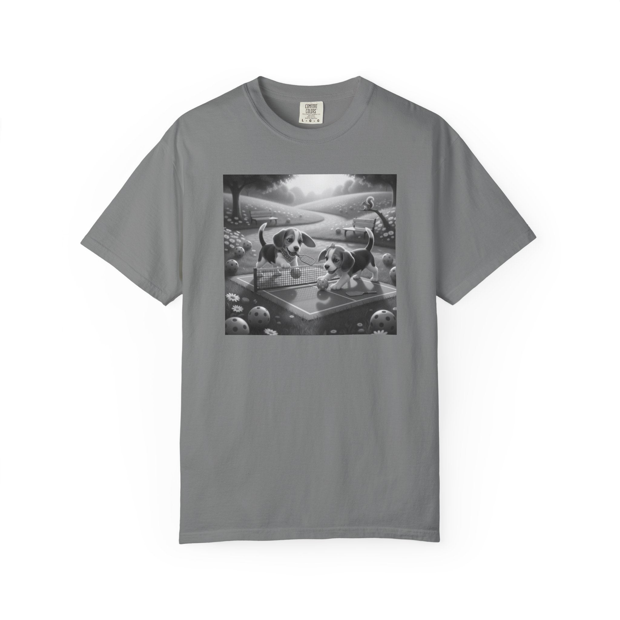 Pickleball Beagle Puppies T-shirt | Monochrome Dog Art