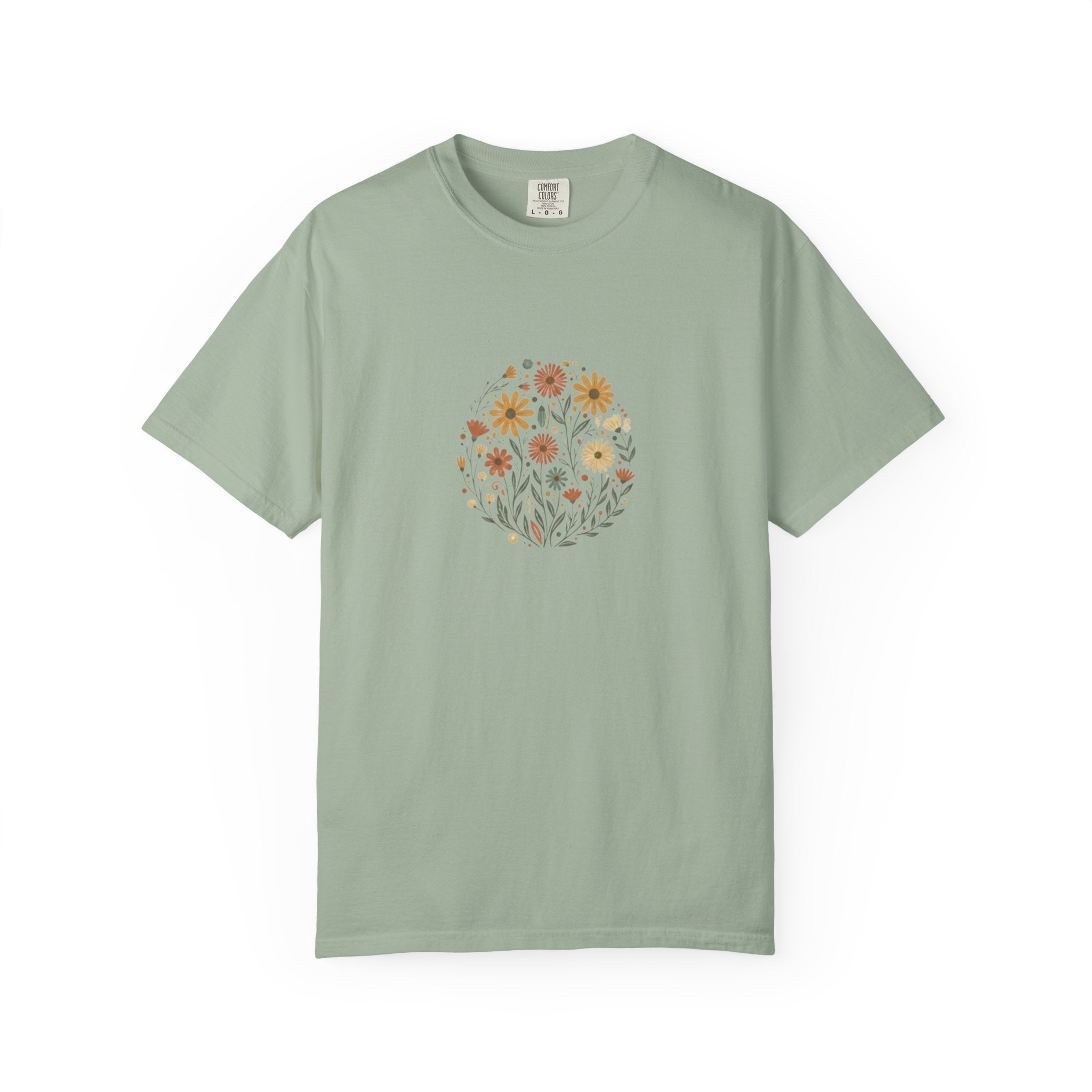 Autumn Wildflower Bouquet T-Shirt | Floral Circle Illustration